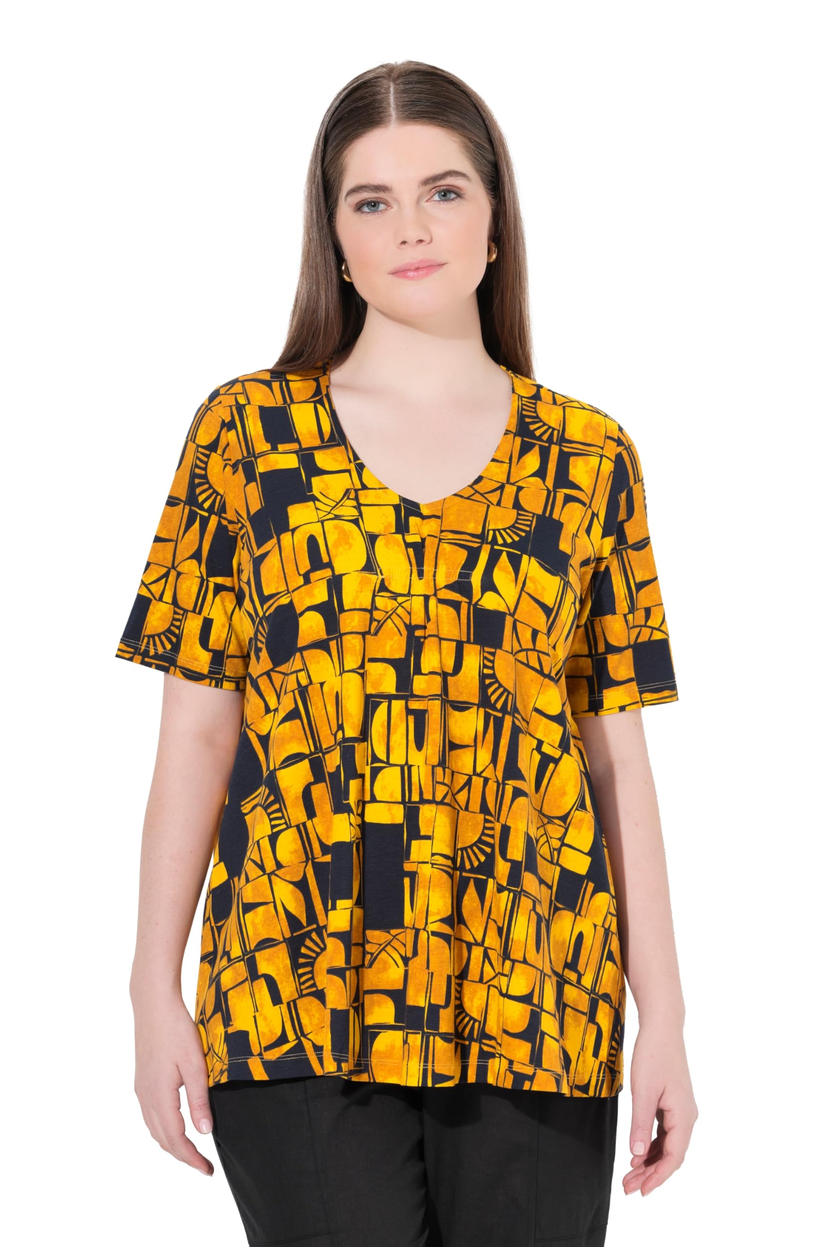 Ulla Popken Damen große Größen Übergrößen Plus Size T-Shirt, Sonnen, V-Ausschnitt, Halbarm, Biobaumwolle 839454