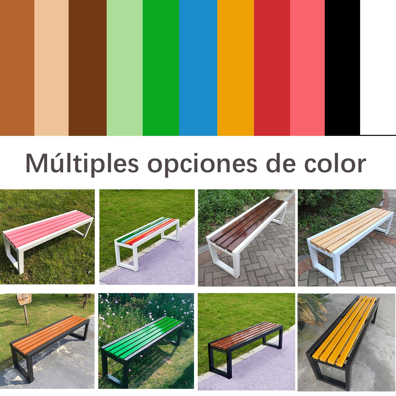 Banco Madera Exterior, Banco terraza, sin Respaldo, Resistente a la Intemperie, Apto para Jardín, Porche, Parque, Balcón, Exterior Marrón Oscuro + Blanco 150×40×45cm
