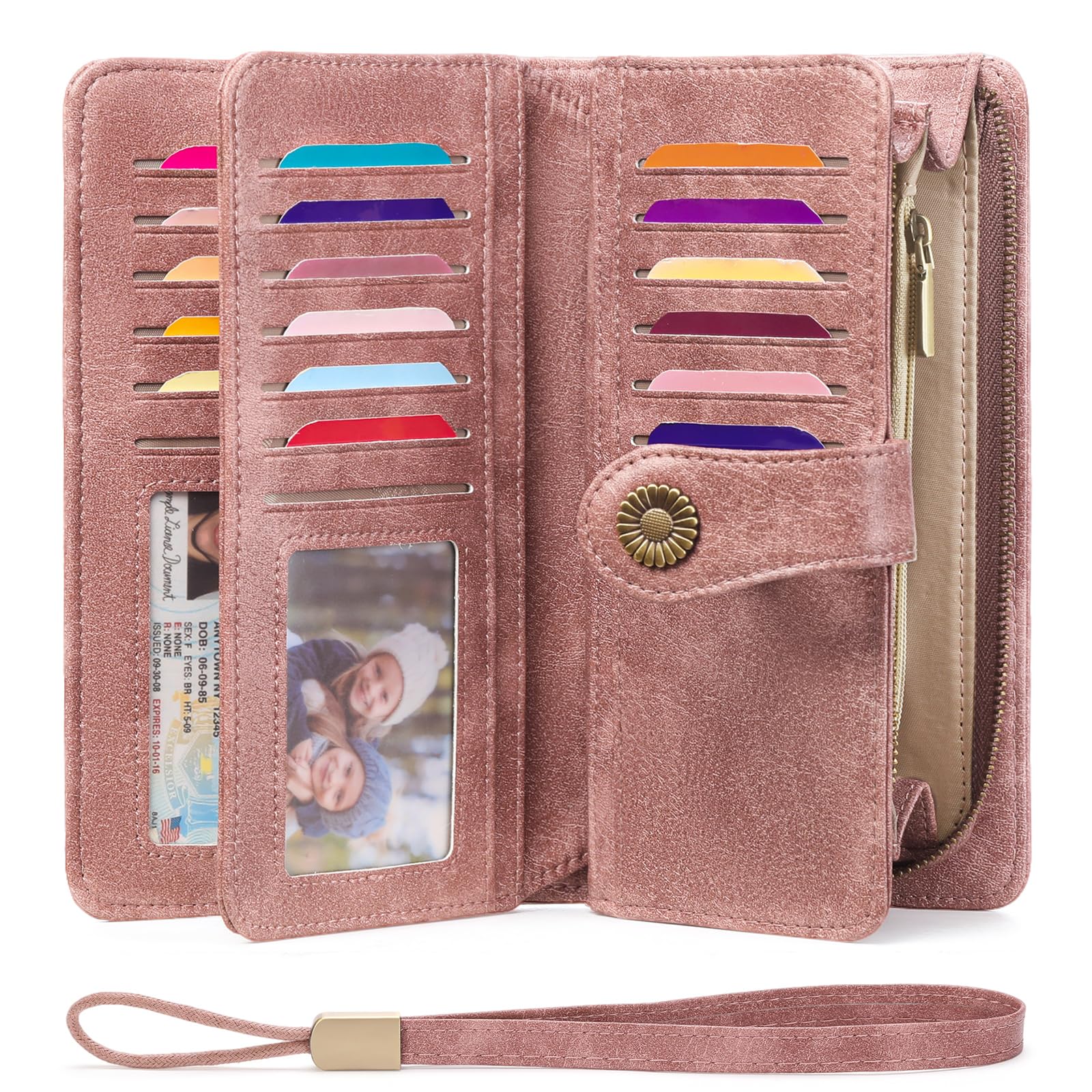 FALAN MULE Women Leather Wallet Large Capacity Bifold RFID Blocking Card Holder with Zipper Coin Pocket