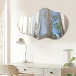 Perfnique Irregular Wall Mirror Asymmetrical Mirror, 34''x20.5'' Decorative Modern Mirror for Bathroom Bedroom Living Room Entryway, Cloud Frameless Mirror, Wall Mounted Mirror (34''x20.5'', Cloud)