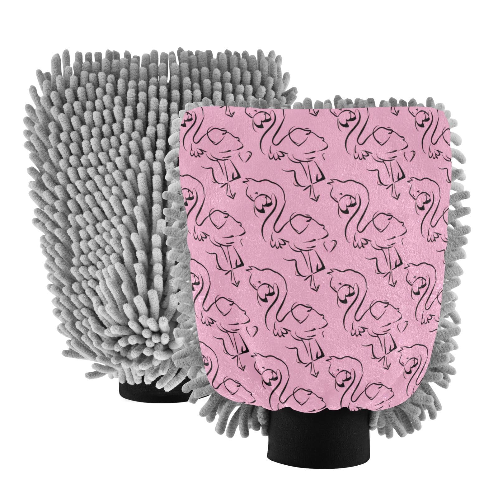 STAYTOP Flamingo Car Wash Mitt Microfiber, 2Pcs Scratch Free Lint-Free, Premium Chenille Microfiber Mitt Car Wash Brush-L