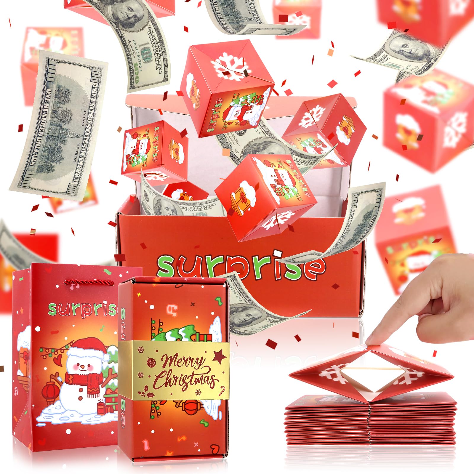 GOUKAWADA Christmas Surprise Gift Box, Explosion Gift Boxes, Xmas Money Gift Boxes, Diy Bouncing Box, Festival Photo Folding Gift Box Album Birthday Gift Decoration (red)