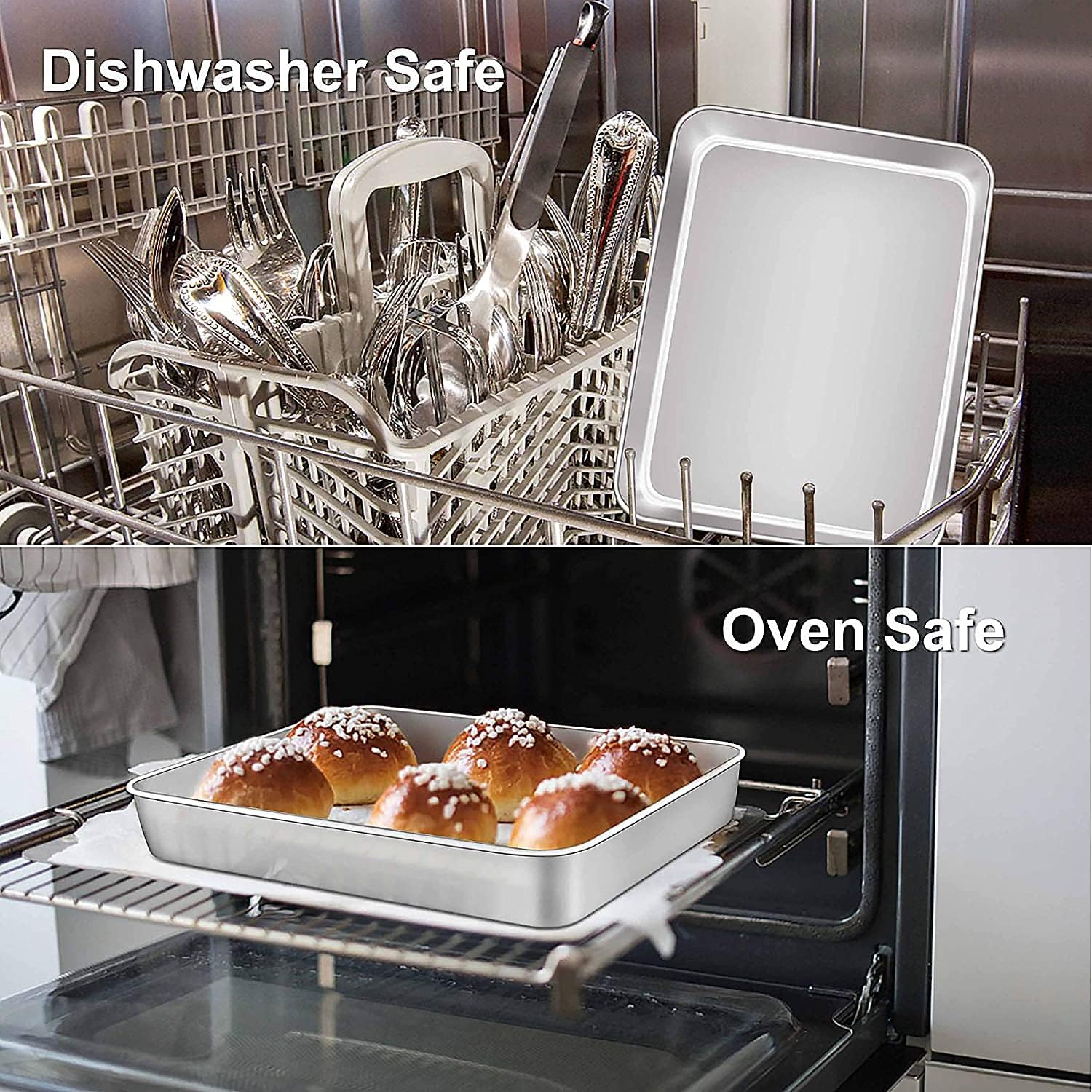 Sheet Pan,Cookie Sheet,Heavy Duty Stainless Steel Baking Toaster Oven Jelly Roll Deep Edge,Superior Mirror Finish, Dishwasher Safe (7.9 * 9.85 * 2 inches) - Image 5