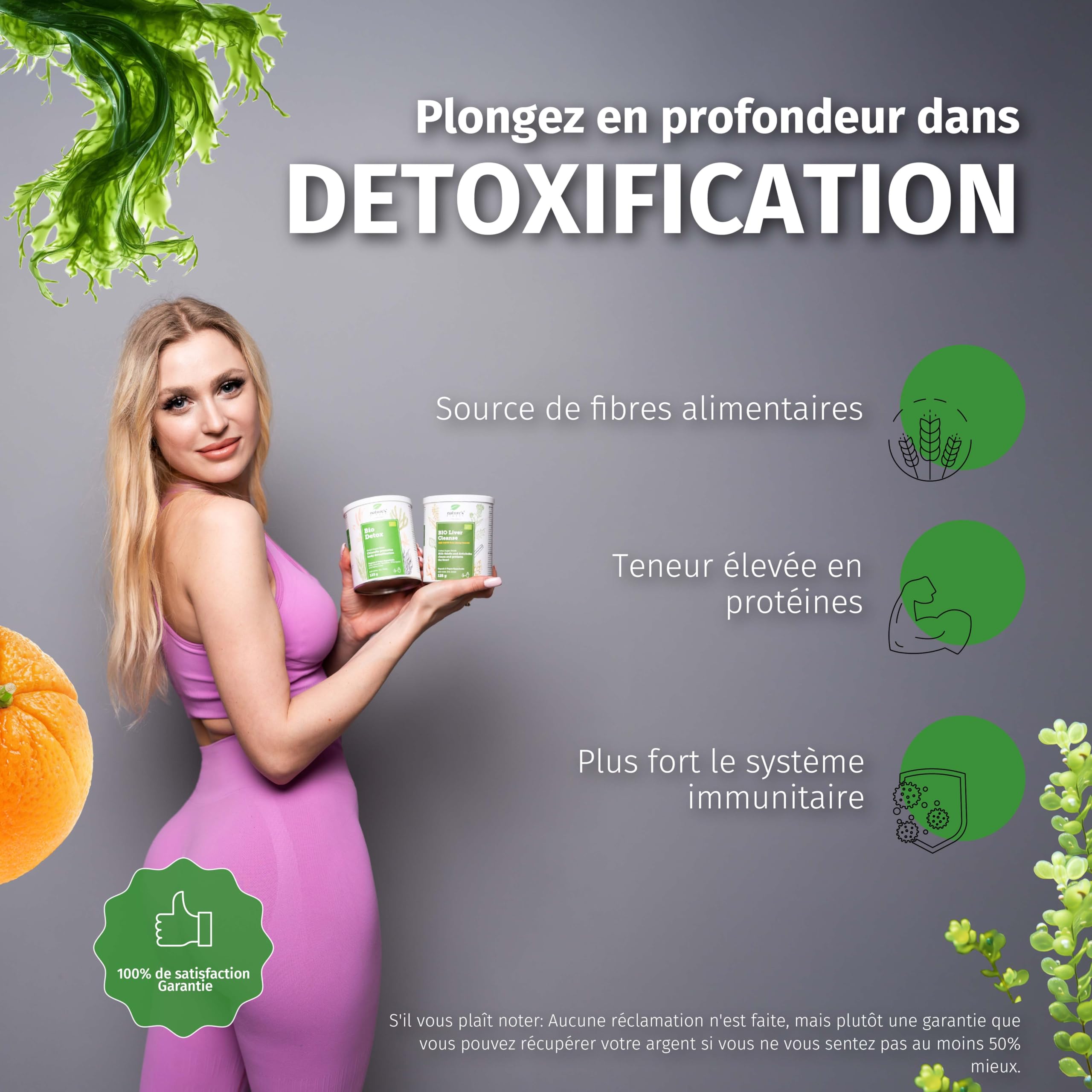 Nature's Finest Liver Cleanse + BIO Detox, Duo 250 g | Duo de boissons en poudre : Liver Cleanse orange (curcuma, chardon-Marie) et BIO Detox (5 superaliments verts bio)