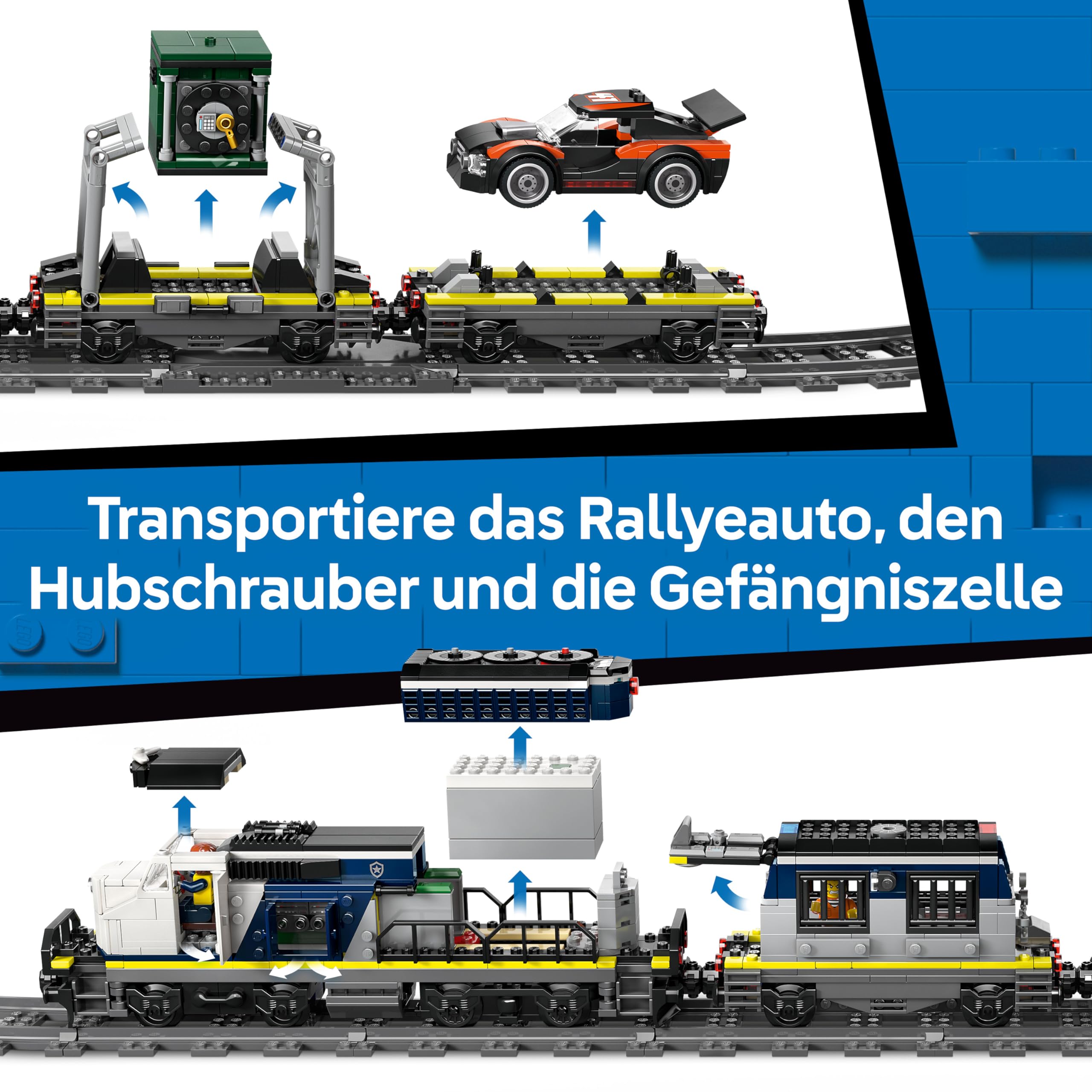 LEGO City Überfall auf den Polizeizug - Ferngesteuerter Spielzeug Zug - Modellbau mit kreisförmiger Strecke, Helikopter, Rallyeauto und 6 Minifiguren - Geschenk für Jungen ab 7 Jahren - 60508