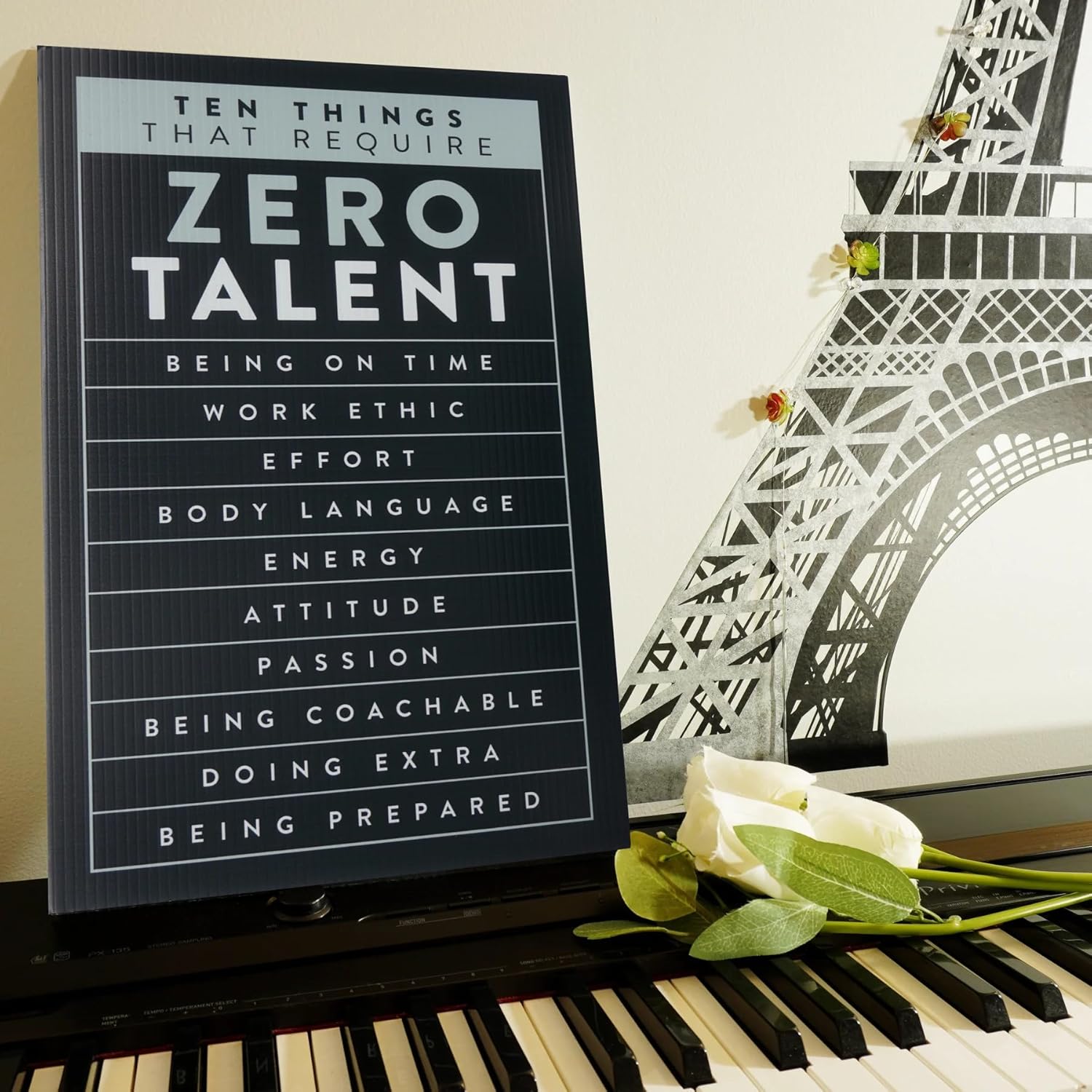 KING PROPS Zero Talent Business Office Encouraging Positive Wall Mount Art Print, Unique Office Workers Motivational Sign Easel Backer Stand, Inspirational Wall Art Decor 11''x17'' Black & White