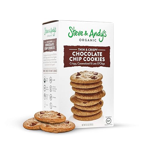 Steve & Andy's Galletas de chispas de chocolate crujientes orgánicas sin gluten, sin OMG, para aperitivos saludables, sin maíz ni jarabe de maíz con