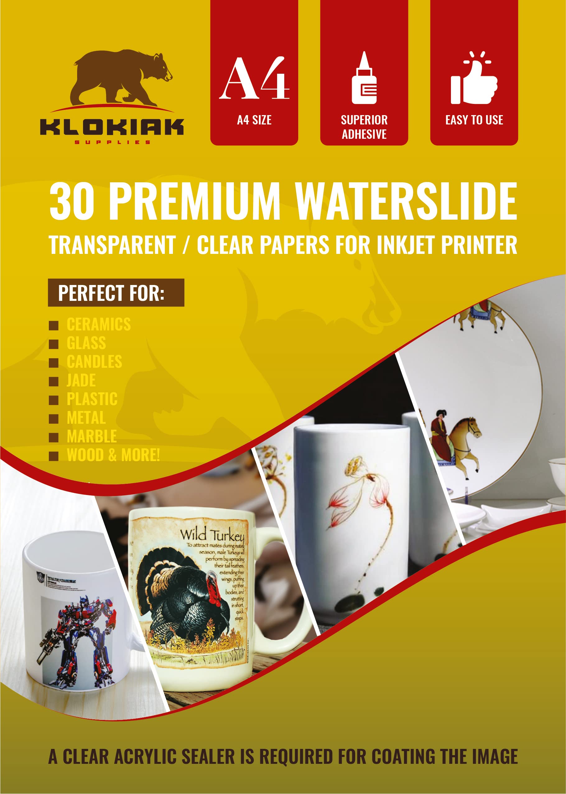 Buy Kodiak Supplies A4 Waterslide Decal Paper INKJET Clear 30 Sheets DIY A4 water slide