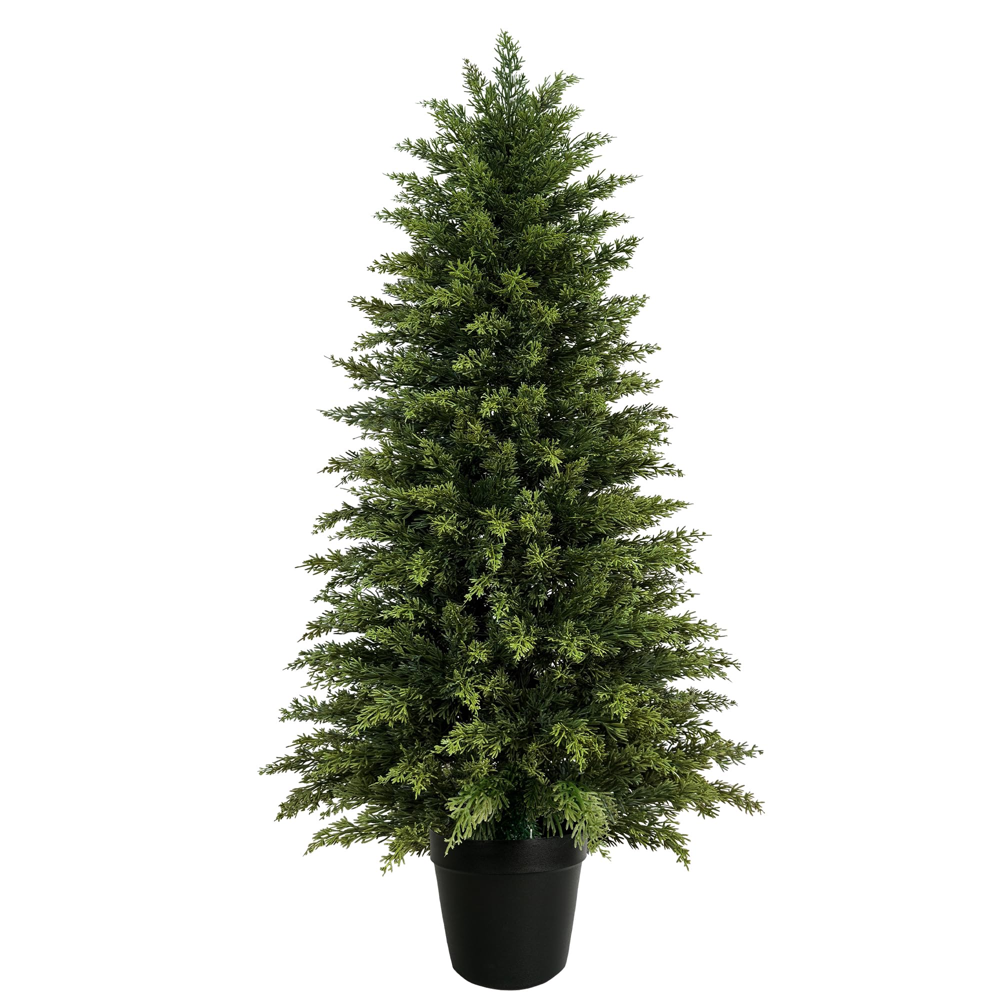 4ft Artificial Cedar Topiary Tree, Set of 1 Realistic Faux Evergreen Shrub Plant in Planter, Indoor Outdoor Fake Cedar Tree for Front Porch, Entryway, Office & Home Decor