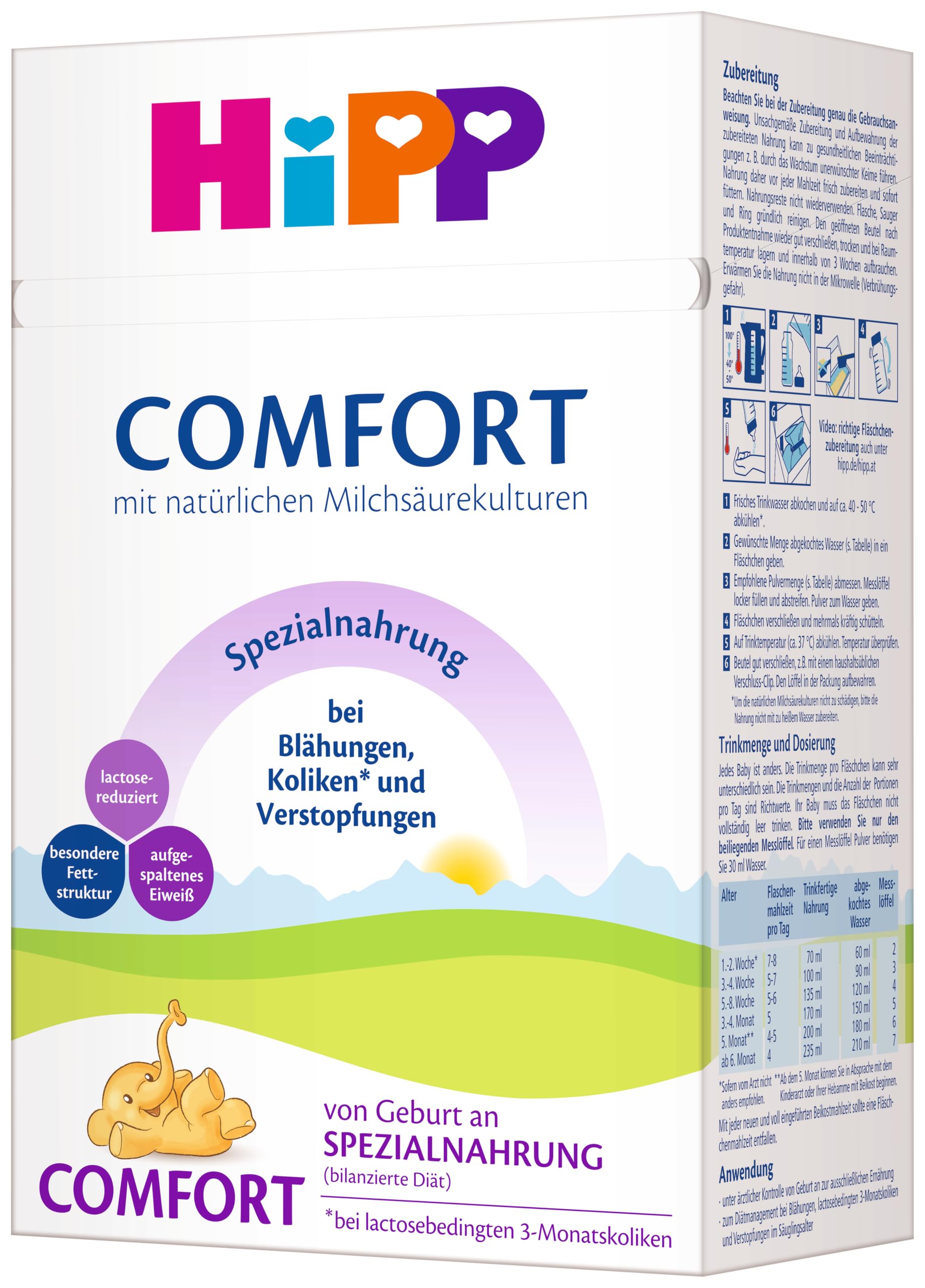 HiPP Comfort Spezialnahrung (4 x 600g), von Geburt an, lactose-reduziert, zum Diätmanagement bei Koliken, Blähungen & Verstopfungen Comfort Spezialnahrung Neu
