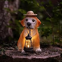 Tuzsocr Statues de jardin solaires - Figurines de chien avec lanterne solaire LED - Décoration de jardin pour l'extérieur - Statue animale résistante aux intempéries - Décoration de balcon, pelouse,