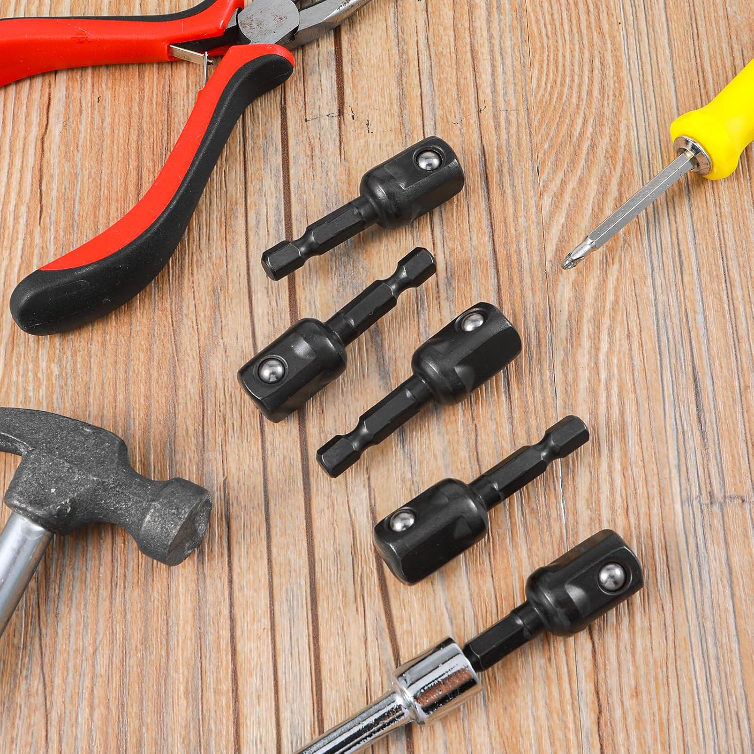 1/2 Impact Socket Adapter Set, 5PCS Black Drill Sockets Adapter 1/4 to 1/2 Drive Adapters Kit for Impact Driver Automotive DIY Extension Socket Bits Handle Nut Driver and Drills(1/2 Square Tip)