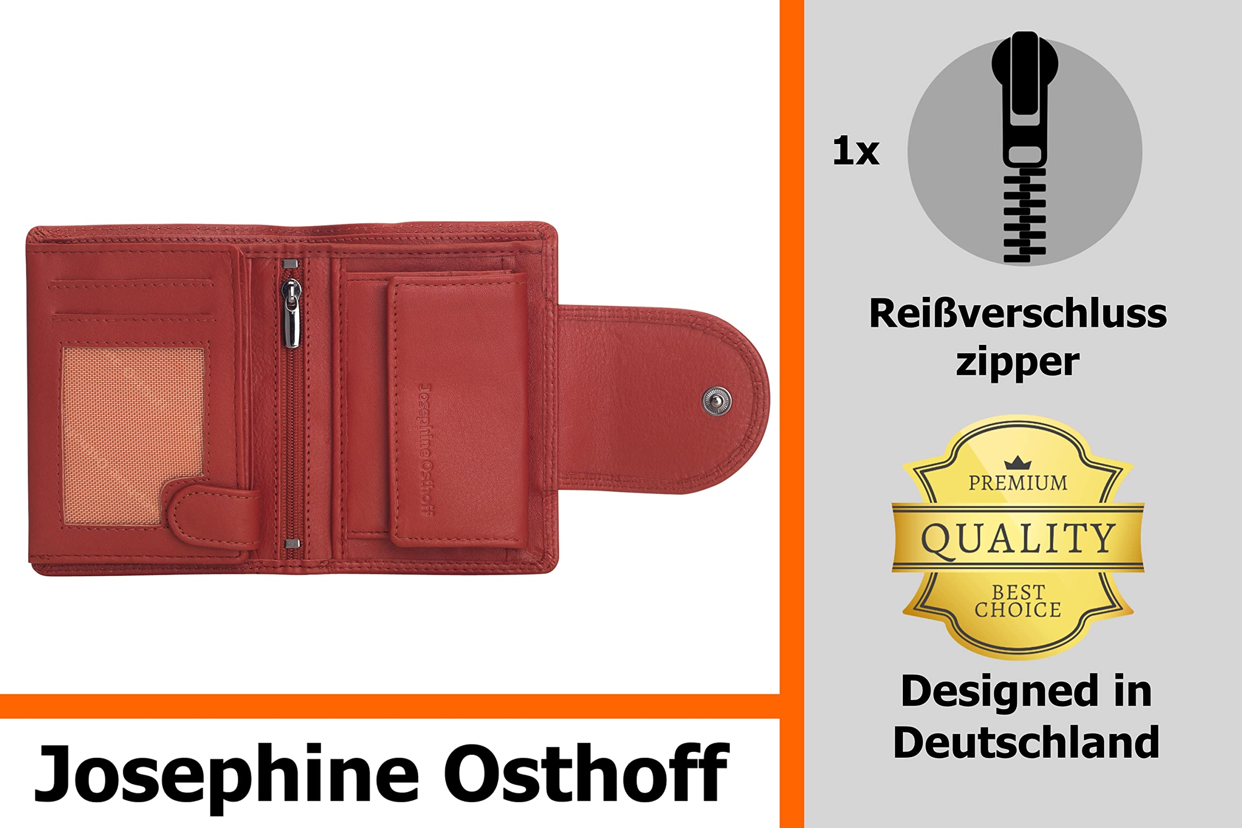 Josephine Osthoff Geldbörse Damen Wiener Schachtel, Platz für 11 Karten, Minibrieftasche mit Münzfach, Portemonnaie Herren Geldbeutel aus echt Leder mit RFID-Schutz (934), Farbe:Kirsche