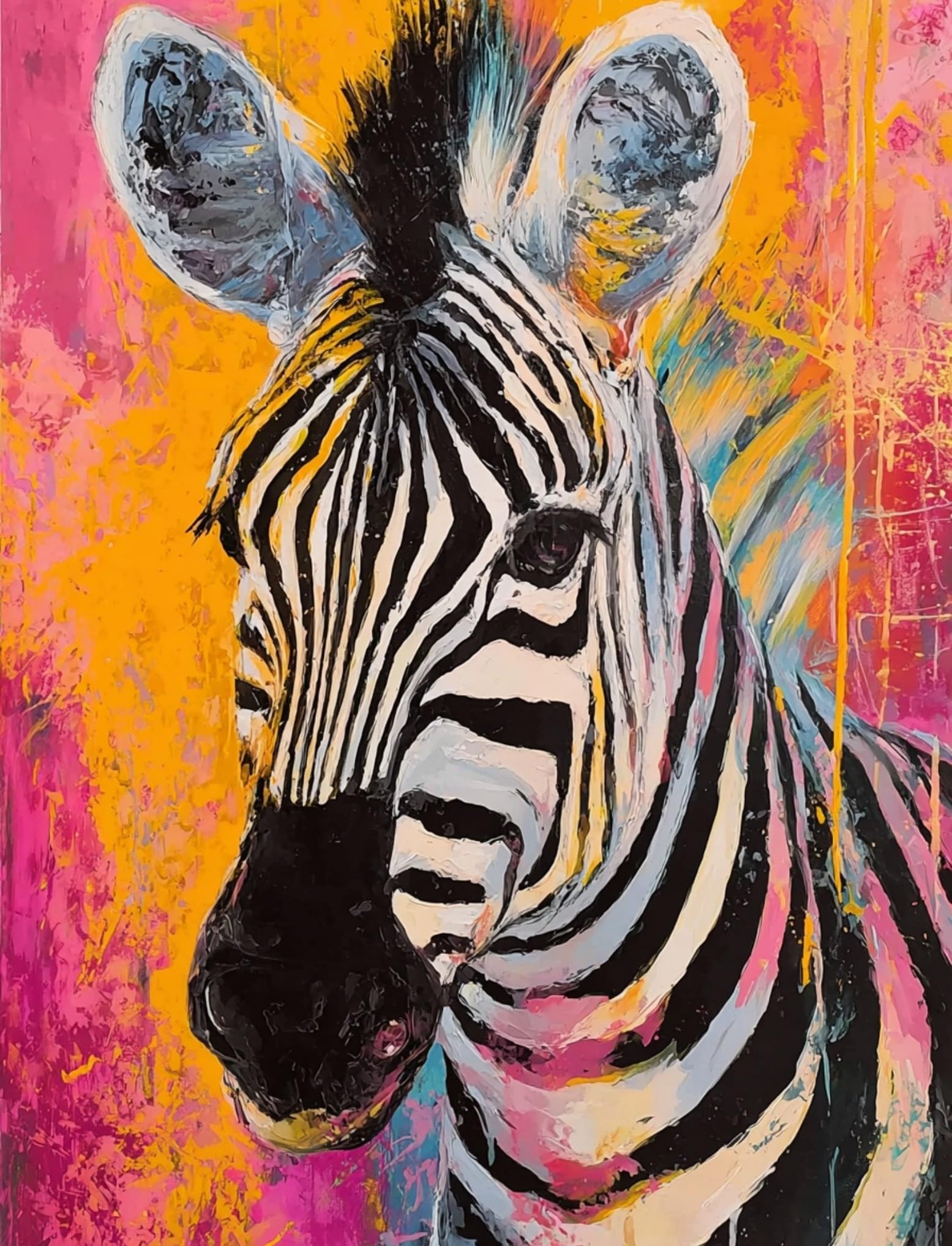 WANGWANGMIAO Paint by Number for Adults,Colorful Zebras Painting by Numbers DIY Canvas Crafts Kits for Relax and De-Stress Home Decoration Gift 16x20inch，with Frame