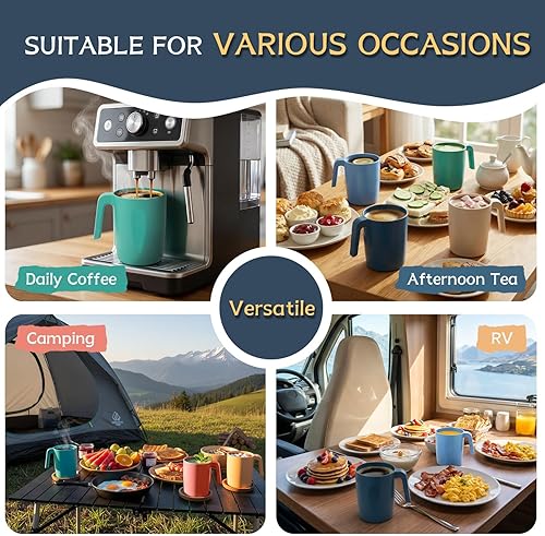 Miniatura 4 de Wrova Juego de 6 tazas de paja de trigo de 16 onzas con asas, reutilizables, irrompibles, para niños, aptas para lavavajillas y microondas, tazas de