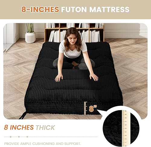 Miniatura 3 de Colchón futón de 8 pulgadas, tamaño matrimonial, futones extragruesos, sofá cama, colchón plegable japonés para adultos, colchones plegables con