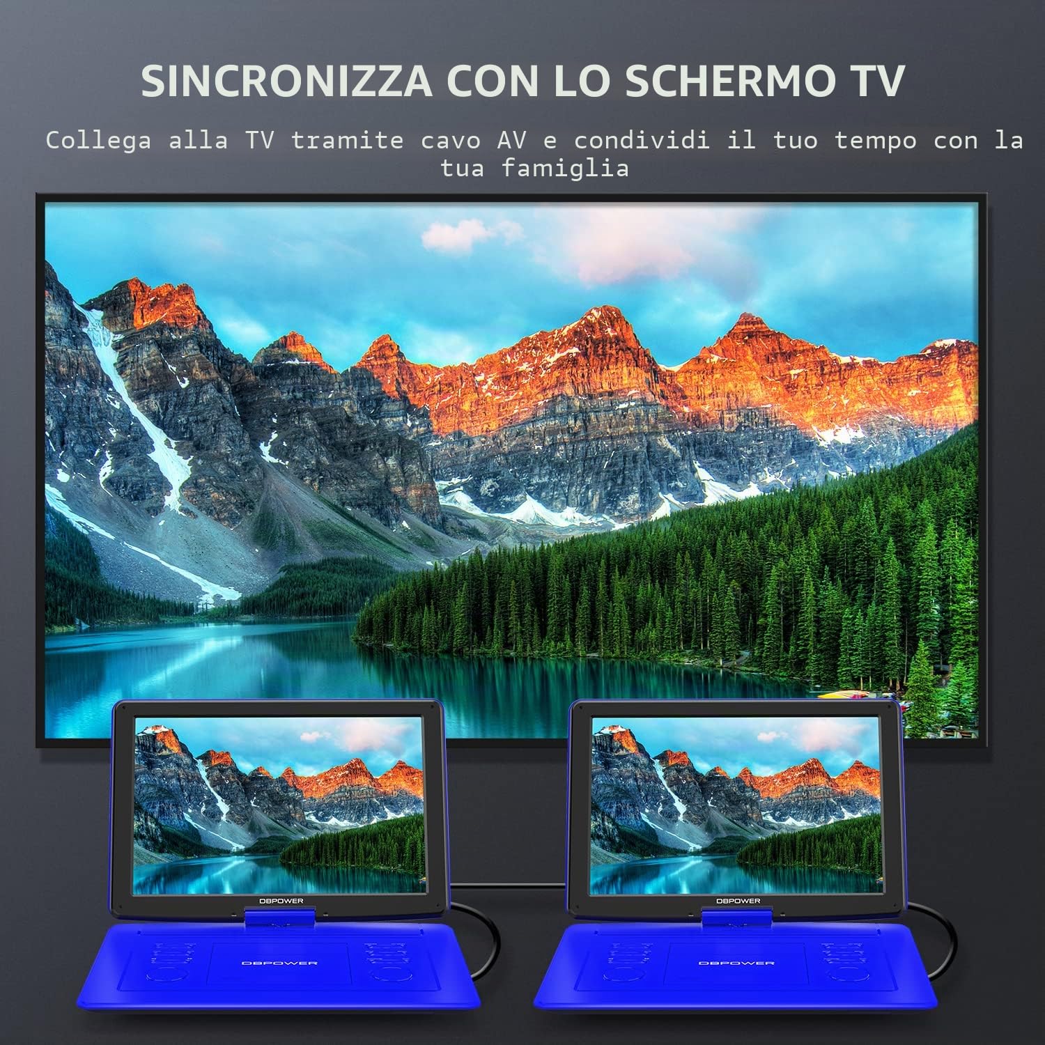 DBPOWER Lettore DVD portatile 18 pollici schermo girevole HD 15,6 pollici, batteria ricaricabile 6 ore, USB/SD Card/Sync TV, formati multipli, altoparlante