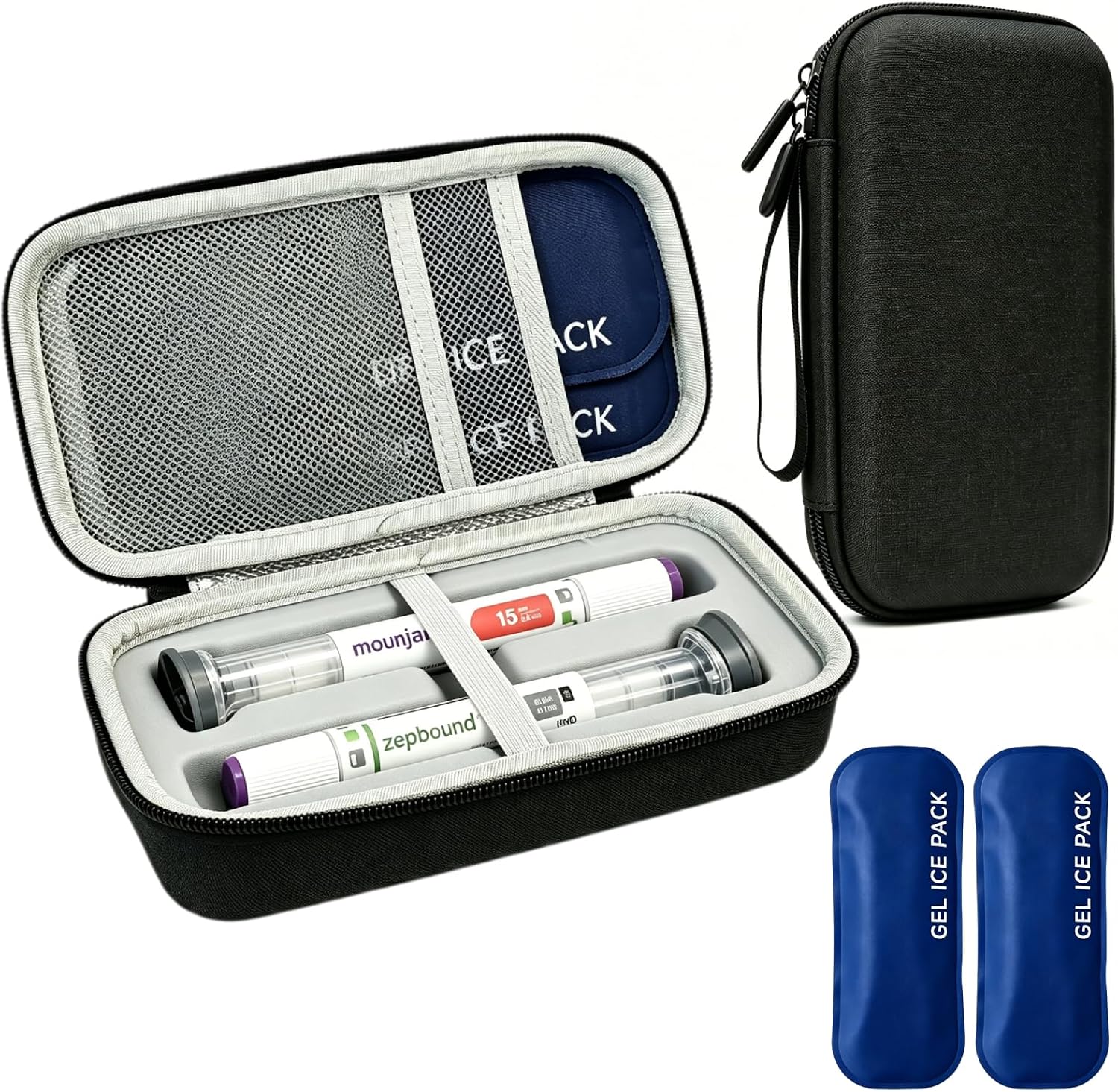 Insulated Cooler Travel Case Fits 2 Zepbound, Mounjaro & Tirzepatide Injector Pens, TSA Approved GLP-1 Travel Case with 2pcs Ice Packs, EVA Hard Shell Medicine Organizer for Trip & Daily Use, Purple