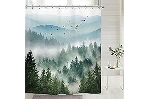 Riyidecor Misty Mountain Green Shower Curtain: Nature's Embrace in Your Bathroom