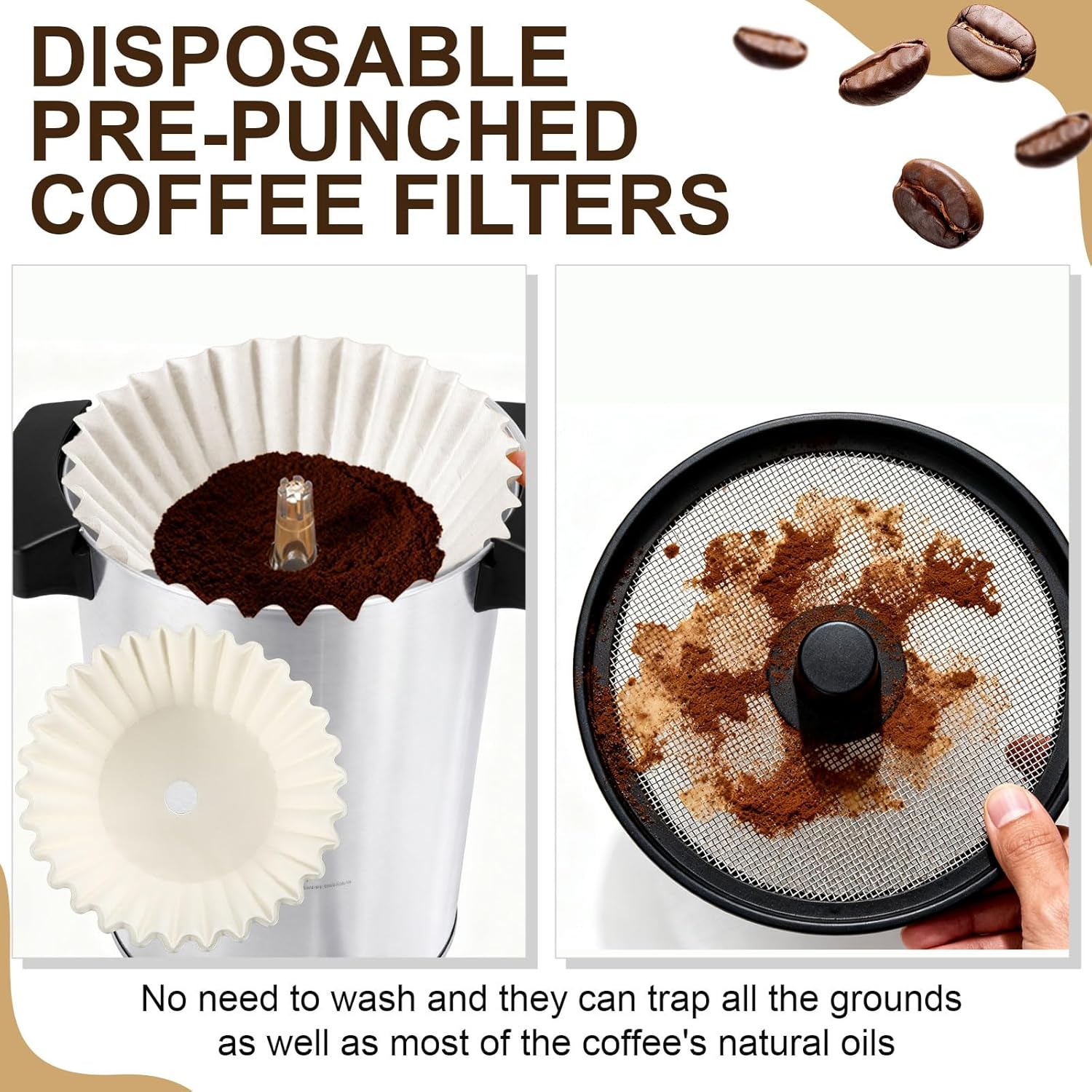 Feifeiya 100 Pcs Pre-punched Holes Coffee Filters for 30cup 45cup 100 Cup Coffee Urn Brewing Basket & Hot Beverage Dispenser Disposable Natural Wood Pulp Paper Filters with Tall-sided Design(White)