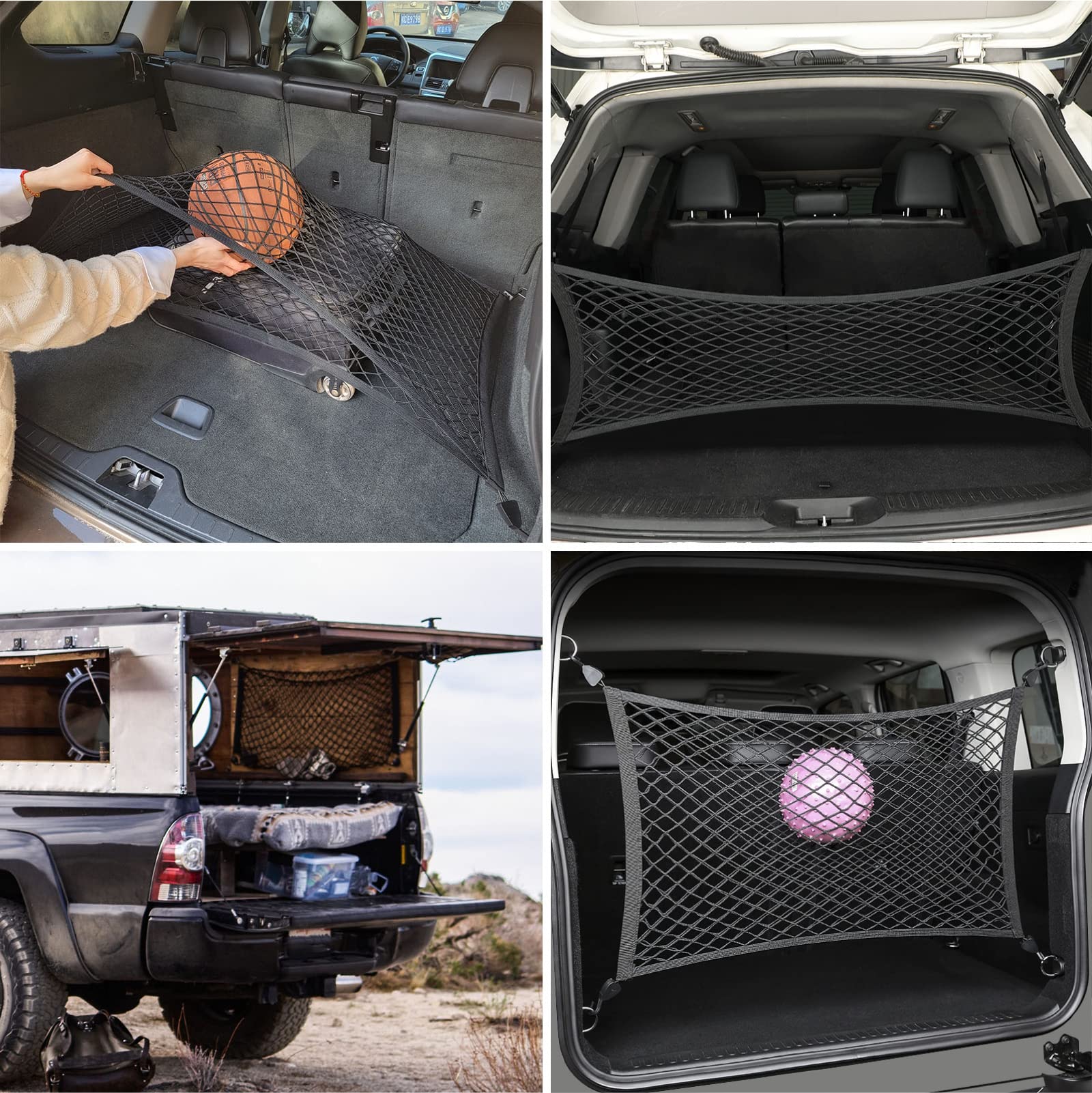 Filet de Coffre Universel élastique pour bagages40x110 cm Organisateur de Coffre en Maille avec Crochets Filet de Chargement pour Pick-up, camionnette, SUV