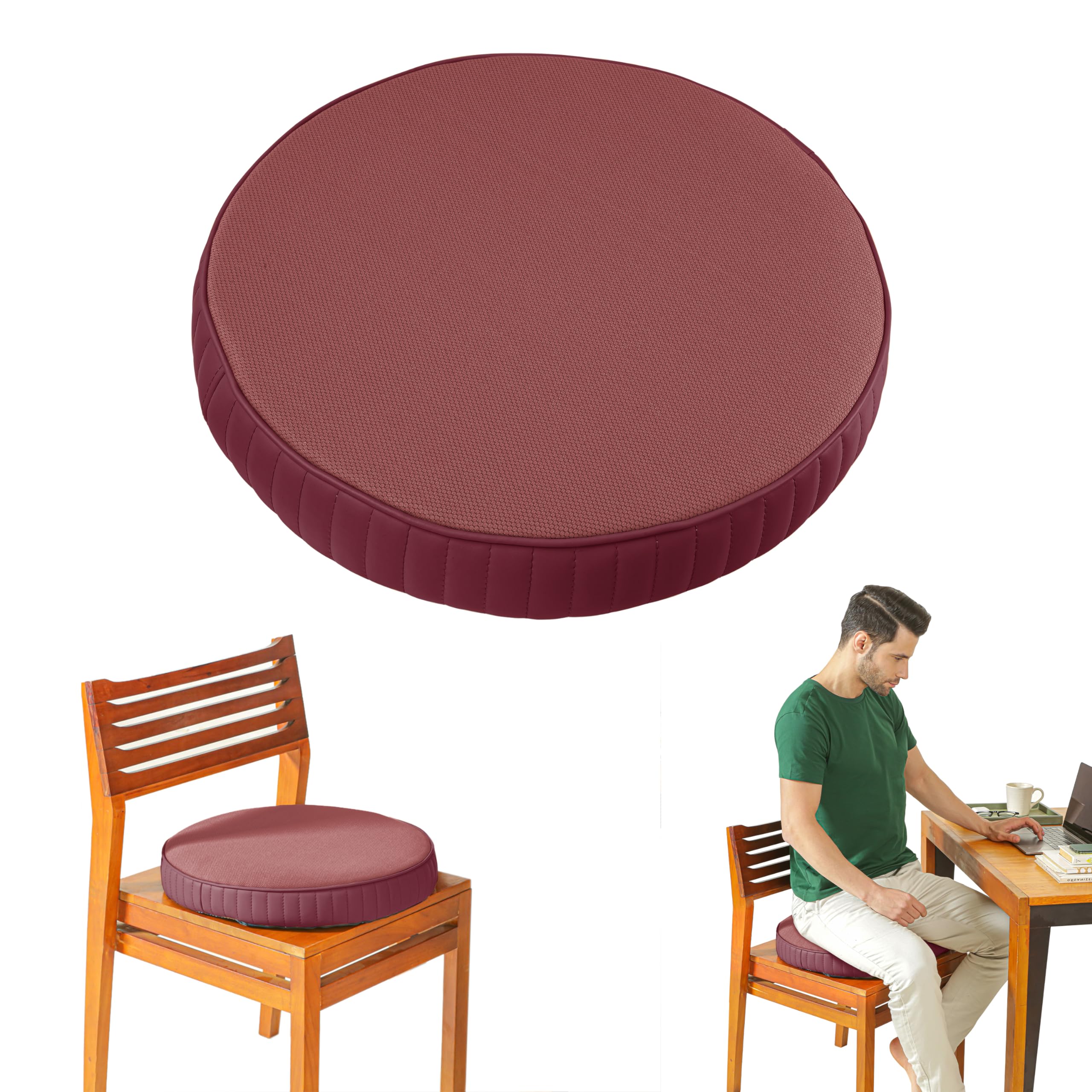 The White Willow Set of 2 Orthopedic Memory Foam High Resilience Indoor Chair Round Cushions for Sitting, Square Seat Cushions for Office, Car, Home and Floor- Raspberry (18" L x 18" W x 3" H)