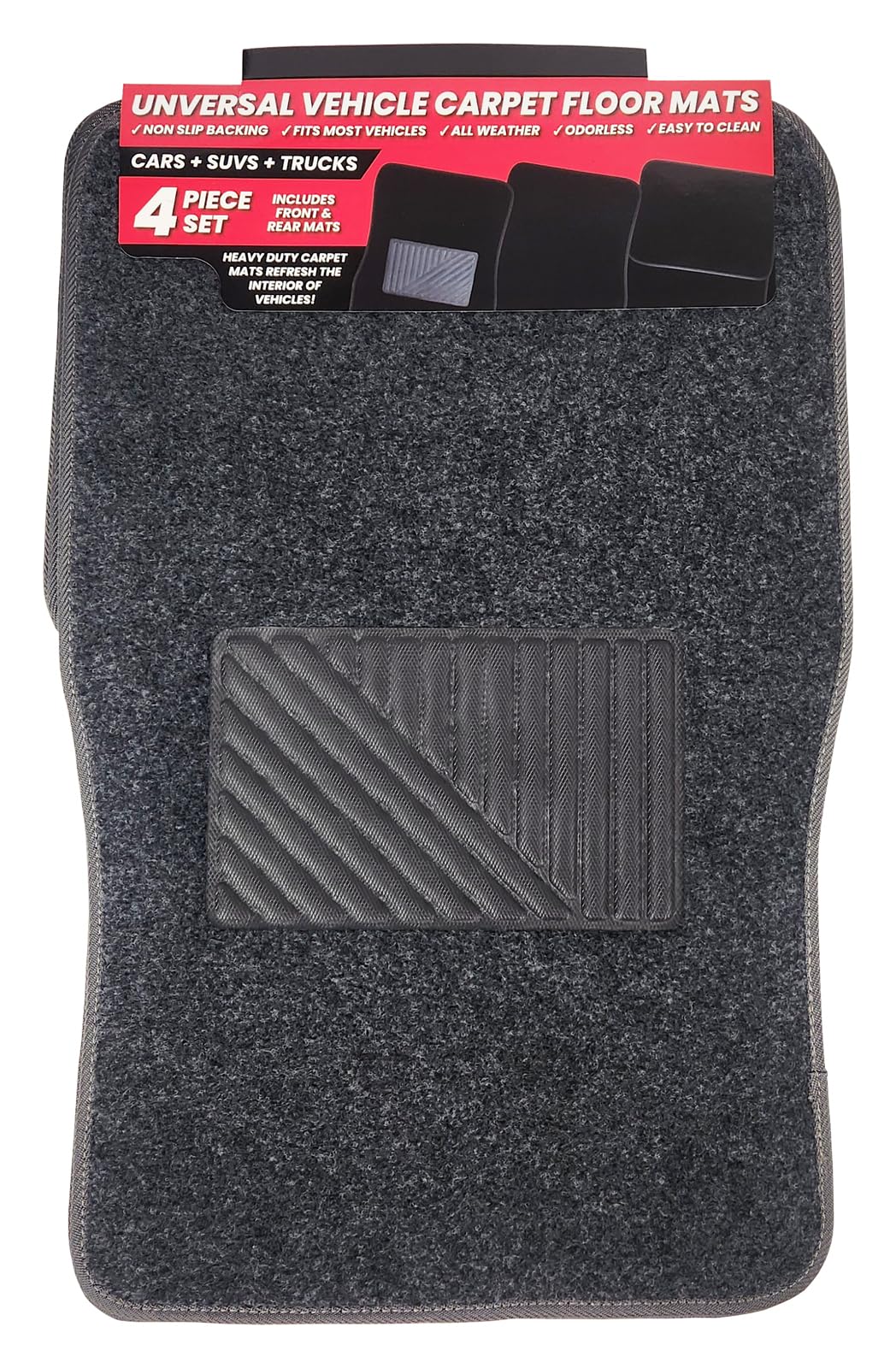 Premium 4-Piece Carpet Car Floor Mats Set with Heel Pad - Universal Fit for for Cars Trucks SUVS — view 3