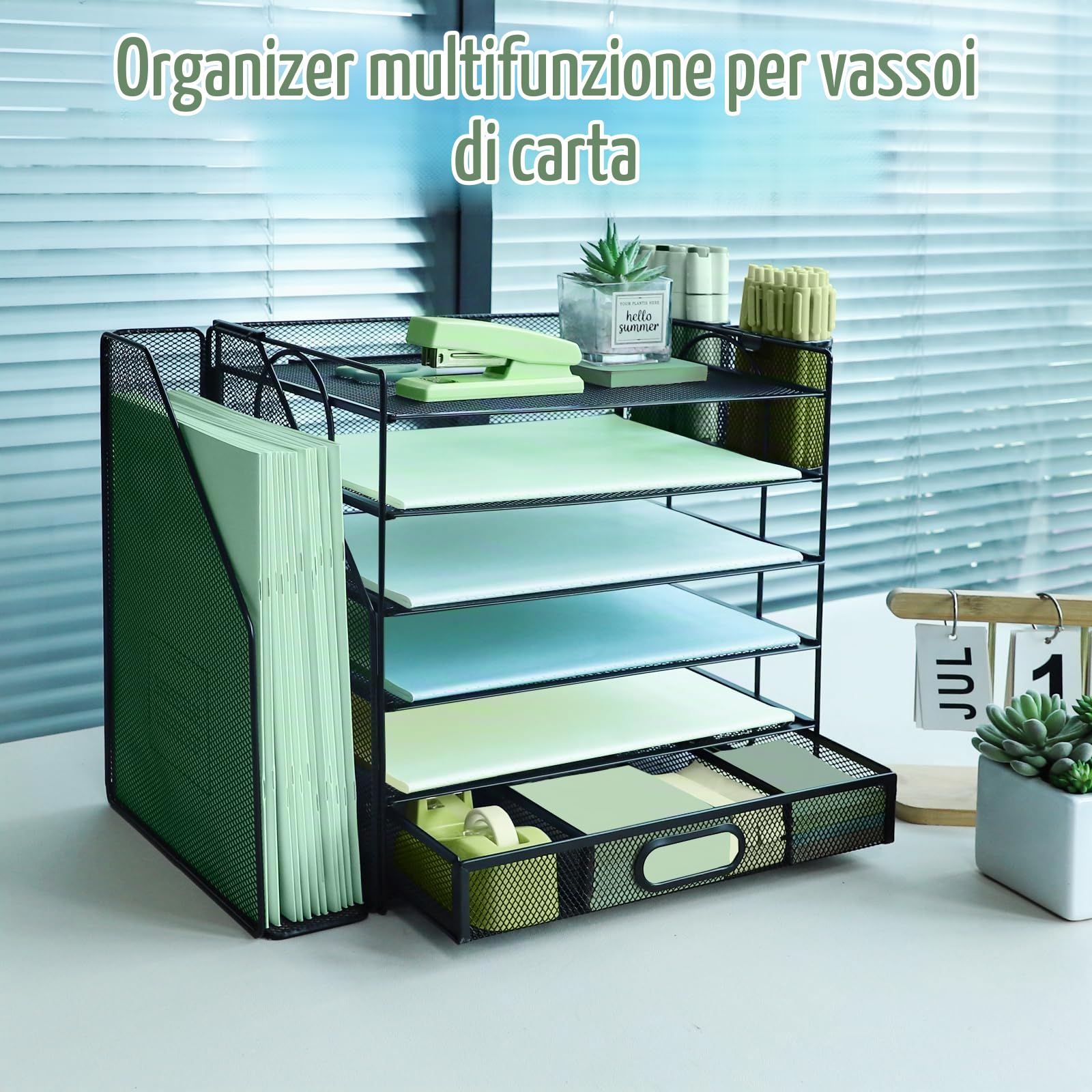 Organizzatore da scrivania a 6 livelli Ordina file verticale Vassoio postale cassetto cancelleria Classificazione A4 Porta riviste