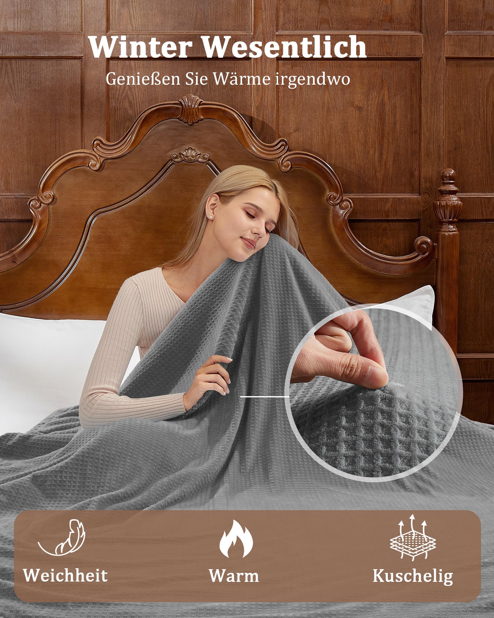 Garvee Elektrische Heizdecke aus Flanell – 6 Heizstufen, Abschaltautomatik & Überhitzungsschutz, 10h Timer, waschbar – Kuschlige Wärmedecke für Erwachsene – Grau, 180x130cm, EU-Stecker
