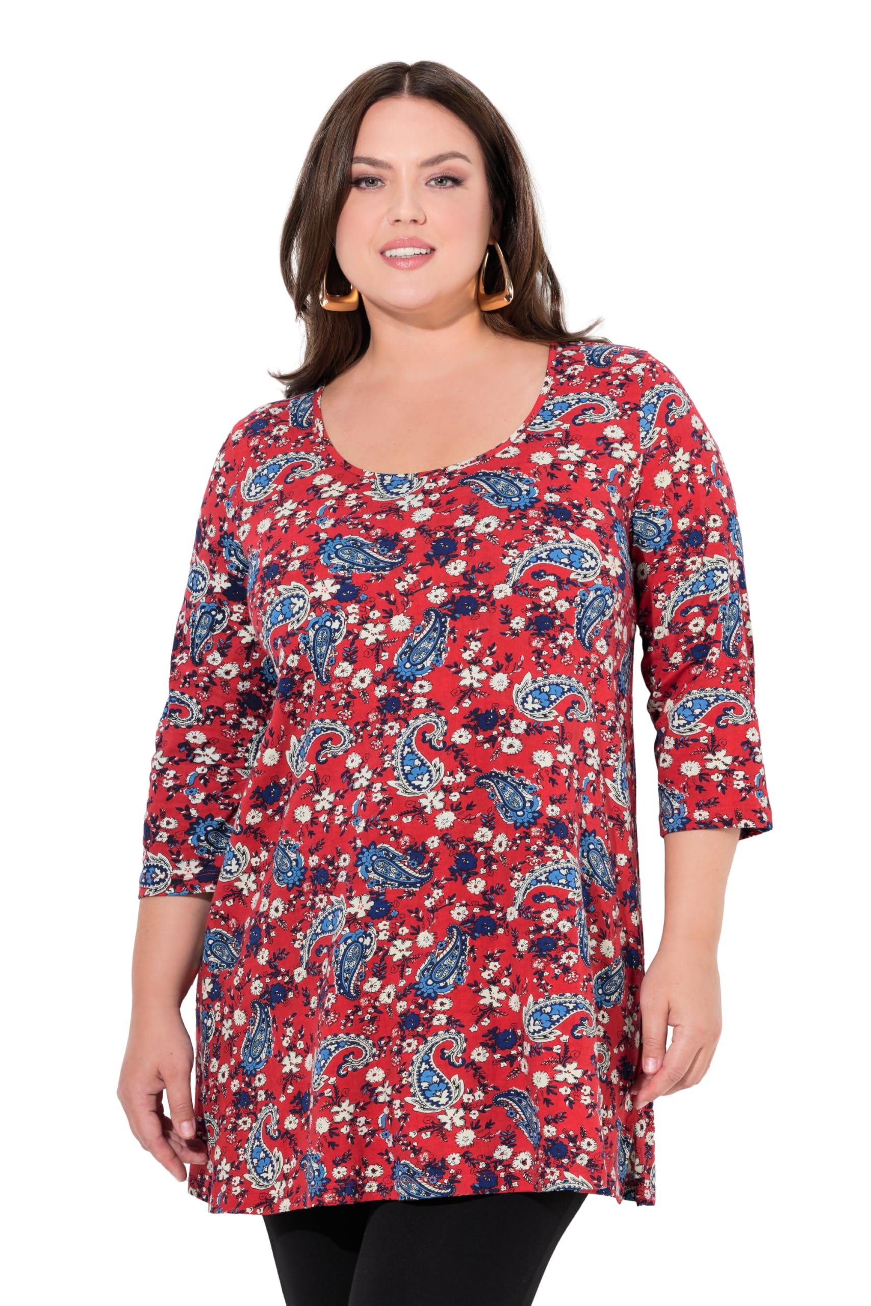 Ulla Popken Damen große Größen Übergrößen Plus Size Longshirt, A-Linie, Rundhalsausschnitt, 3/4-Arm 837032