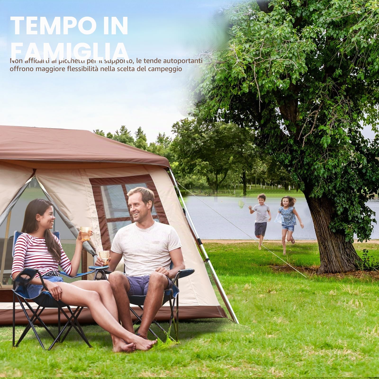 Chihee Tende da campeggio Tenda indipendente, Tenda per famiglia con veranda 2 porte 3 finestre a rete Facile installazione immediata,Telaio ultra resistente Altezza fino a 170 cm Ottima vista