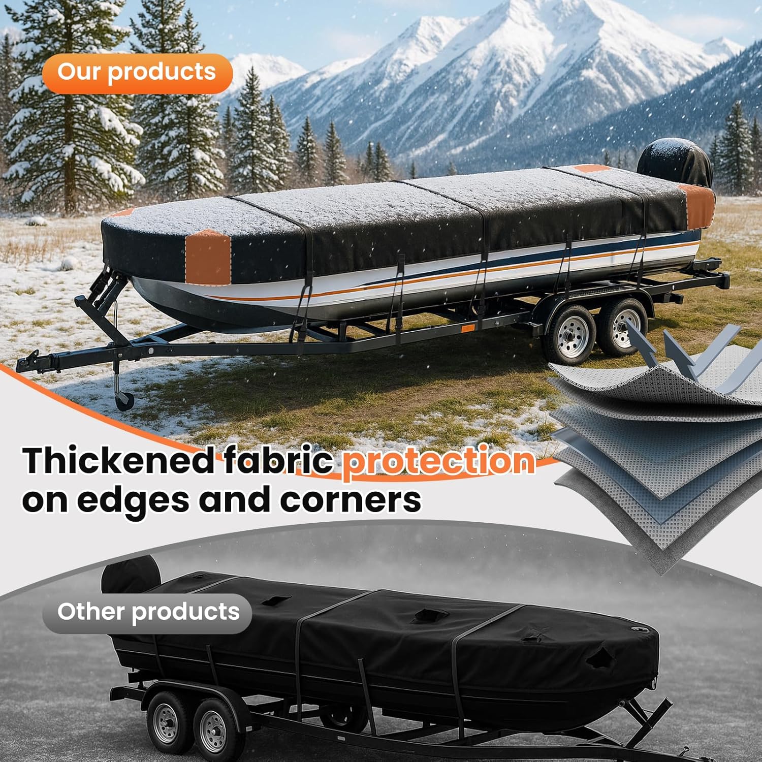 Jon Boat Cover 14ft with Motor Cover, 1200D Heavy Duty Marine Grade Polyester Fabric, Waterproof UV Resistant Mooring Boat Cover with Mooring Sand Bag, Black