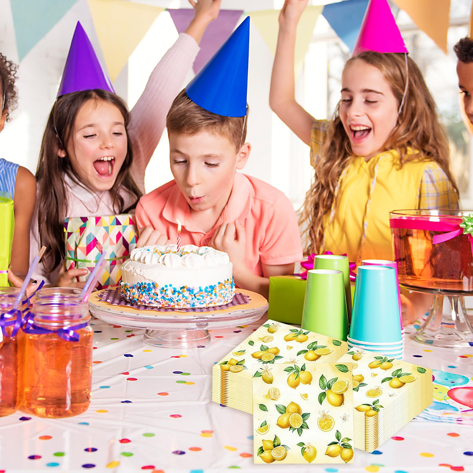 40 sztuk serwetek cytrynowych, letnie serwetki z owocami, żółte papierowe Napkins, dekoracja cytrynowa na urodziny, jednorazowe serwetki, dekoracja stołu cytryna
