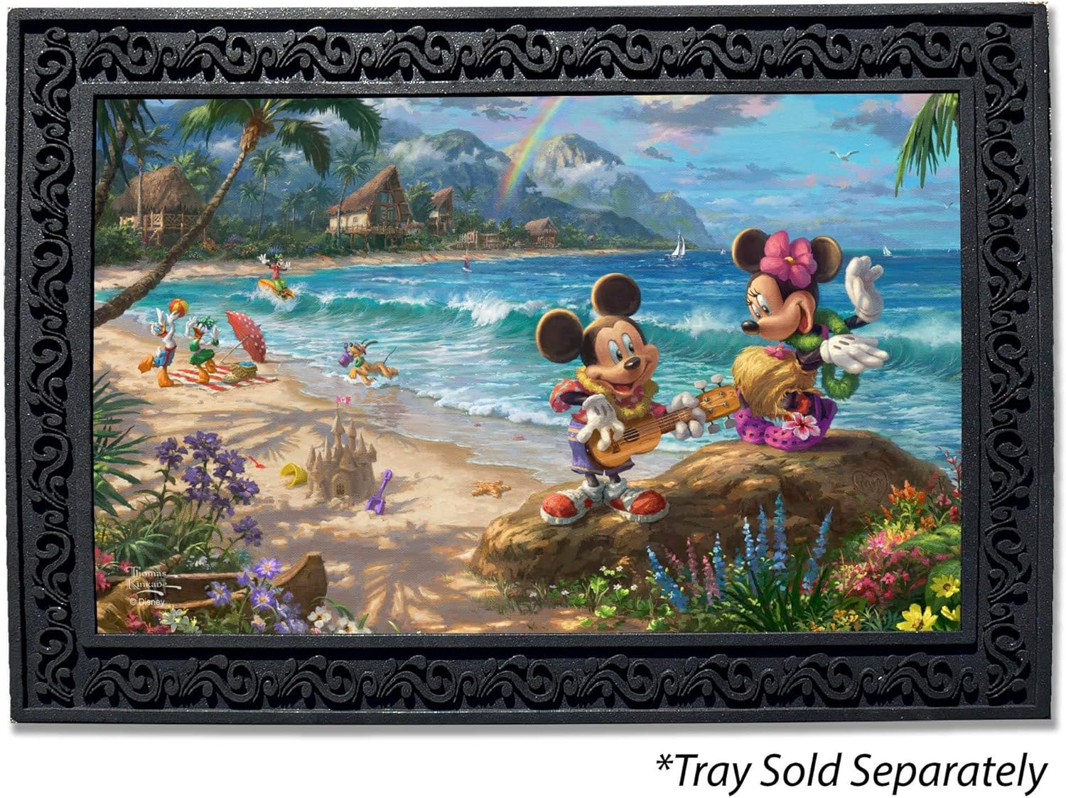 Flagology, Thomas Kinkade, Disney, Doormats–18″x30″, Outdoor/Indoor, Heavy Duty Recycled Rubber, Non-Slip Backing, Licensed Thomas Kinkade (Mickey and Minnie Hawaii Doormat)