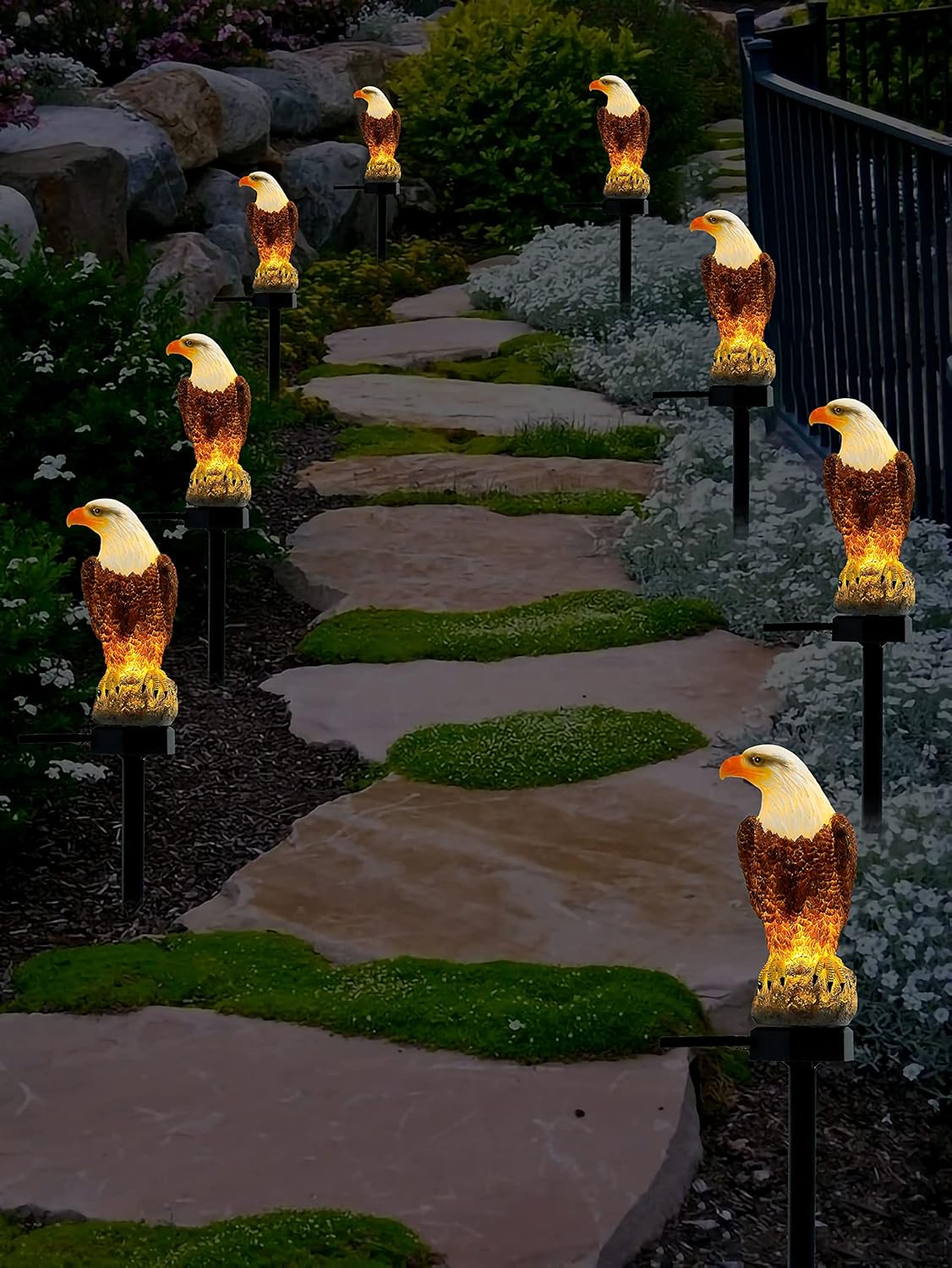 Eagle Figurine Garden Solar Stake Light Eagle Solar Lights Outdoor Decorative Bright Light Eagle Statue for Garden, Lawn, Patio, Yard Decoration（2pack）