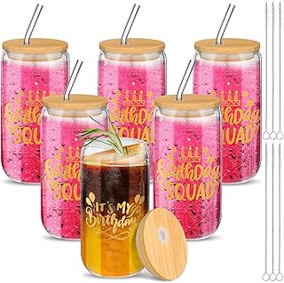 6 Set Birthday Party Glass Cups with Lids and Straws 16 oz It's My Birthday Wine Glasses Birthday Squad Can Shaped Beer Glass for 20th 30th 40th 50th 60th Birthday Party Favor for Women