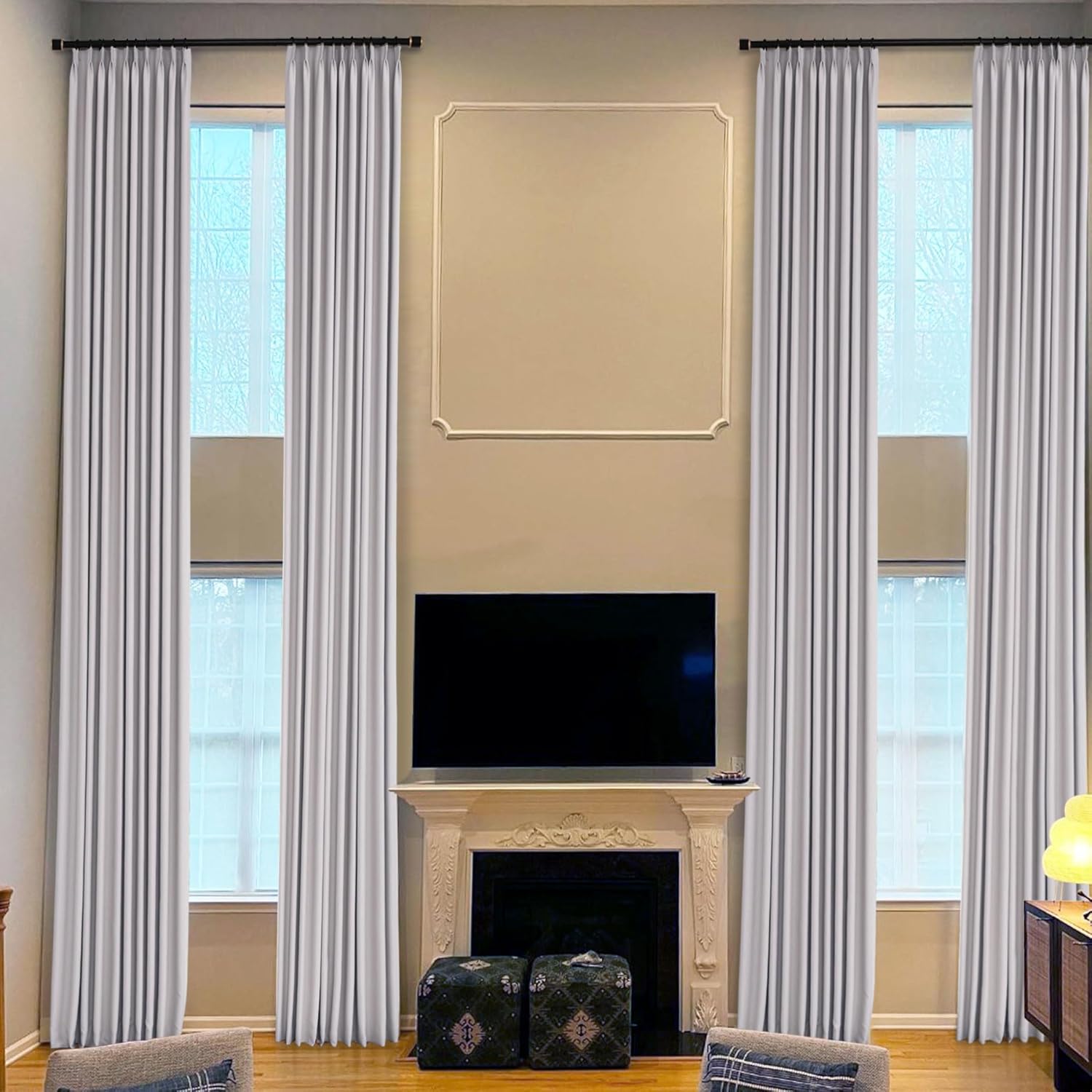 Fcosie High Ceiling Blackout Curtains | Extra Long Pinch Pleated Curtains for Traverse Rod | Hight Living Room Crutains | High Bedroom Drapes | Ceiling to Floor Curtains (1 PC, 27Wx240L, Grey White)