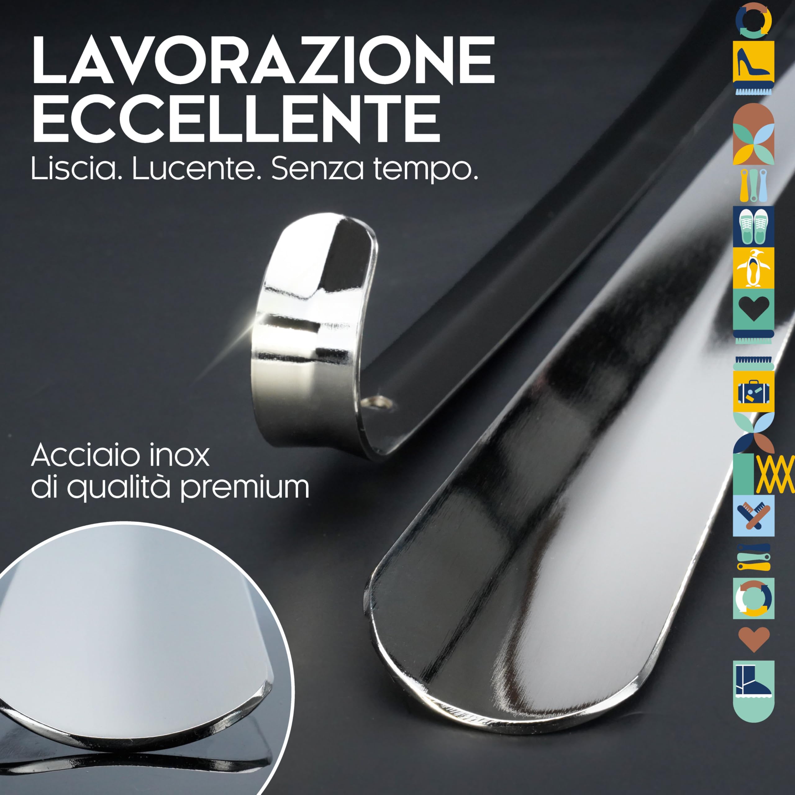 biped calzascarpe in metallo lungo 70 cm – calzante in acciaio inox con gancio per appenderlo – calzascarpe robusto ed elegante in metallo di alta qualità z2792(1 unità)