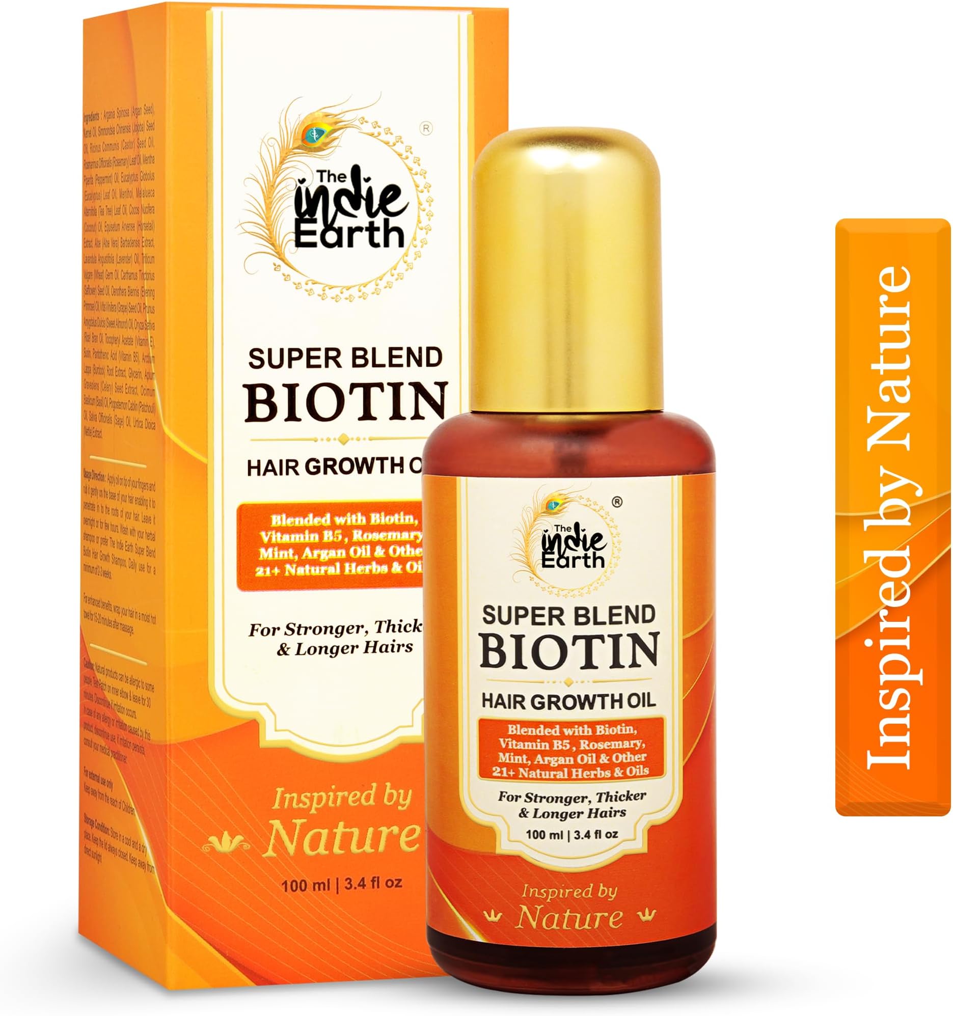 The Indie Earth Rosemary Mint Biotin Hair Oil 100 mL Formulated with Biotin, Vitamin B5, Vitamin E, Rosemary, Mint, Argan Oil & other 21+ Natural Herbs & Oils