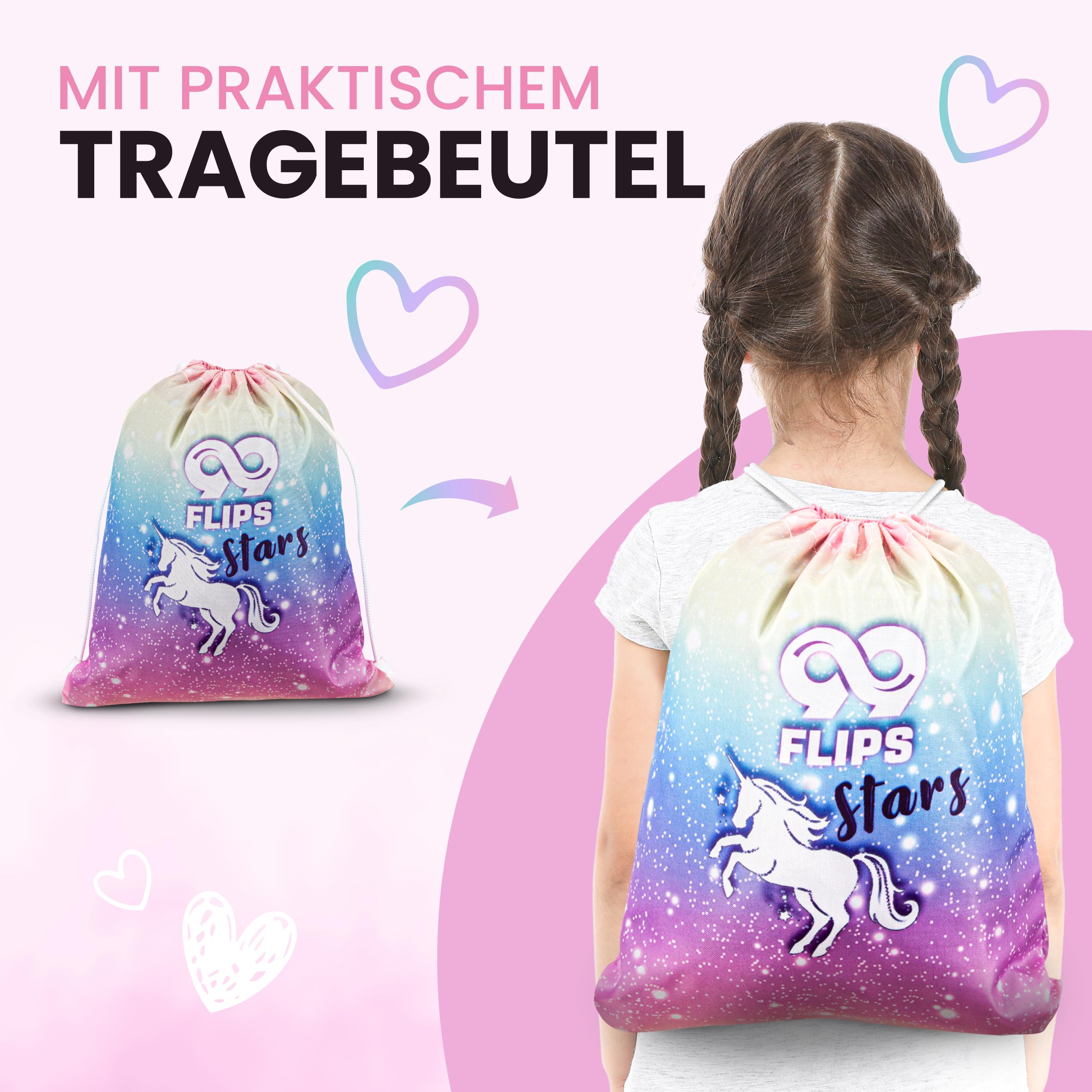 99FLIPS Inliner Schoner Kinder Set - TÜV Rheinland GS Zertifiziert [6er Set] mit Einhorn Beutel für Skateboard und Inline Skates - Knieschoner, Ellenbogen Schoner und Handschützer