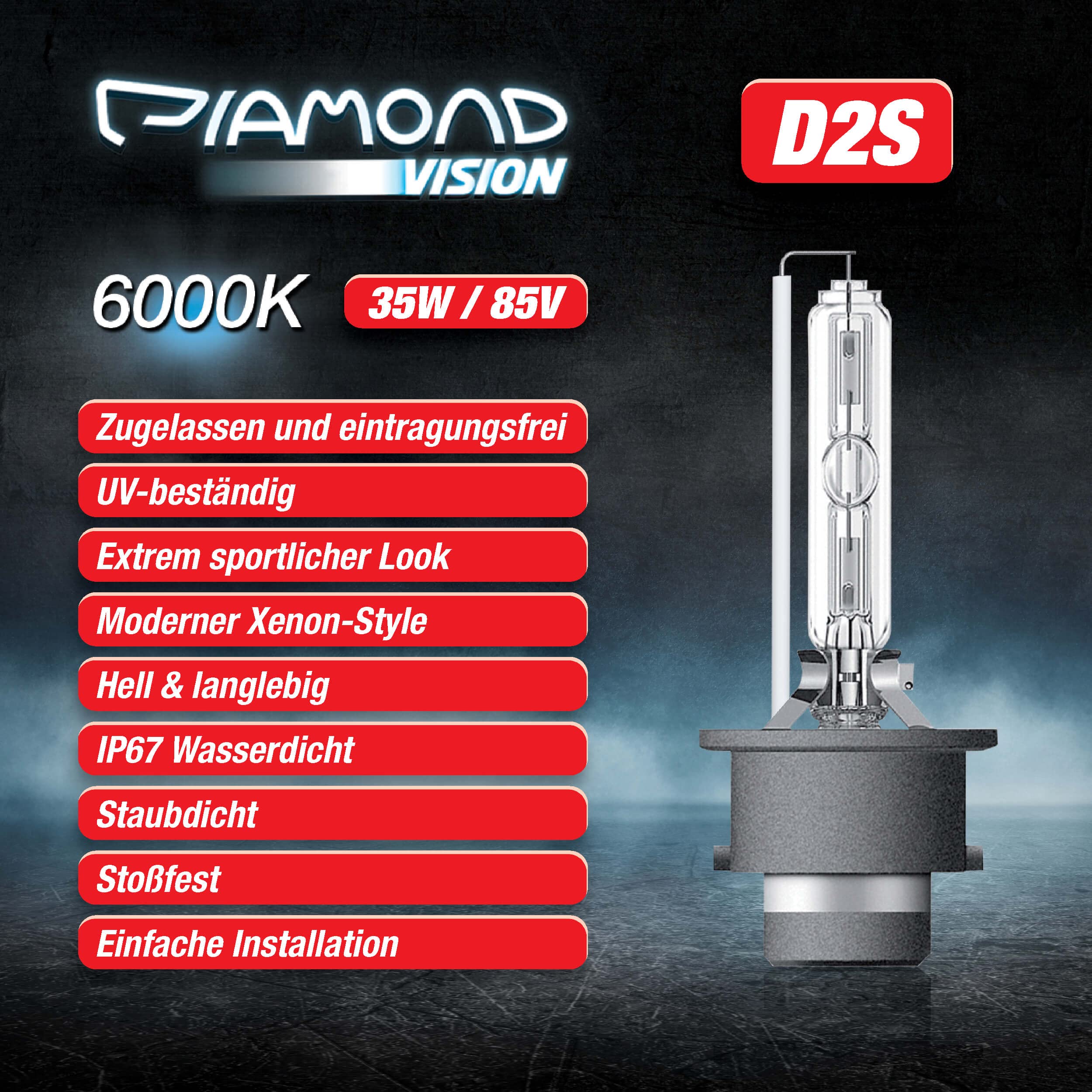 D2S Xenón HID 35 W 85 V 6000 K de Diamond Vision. Lámpara de descarga con bombilla nocturna incluida