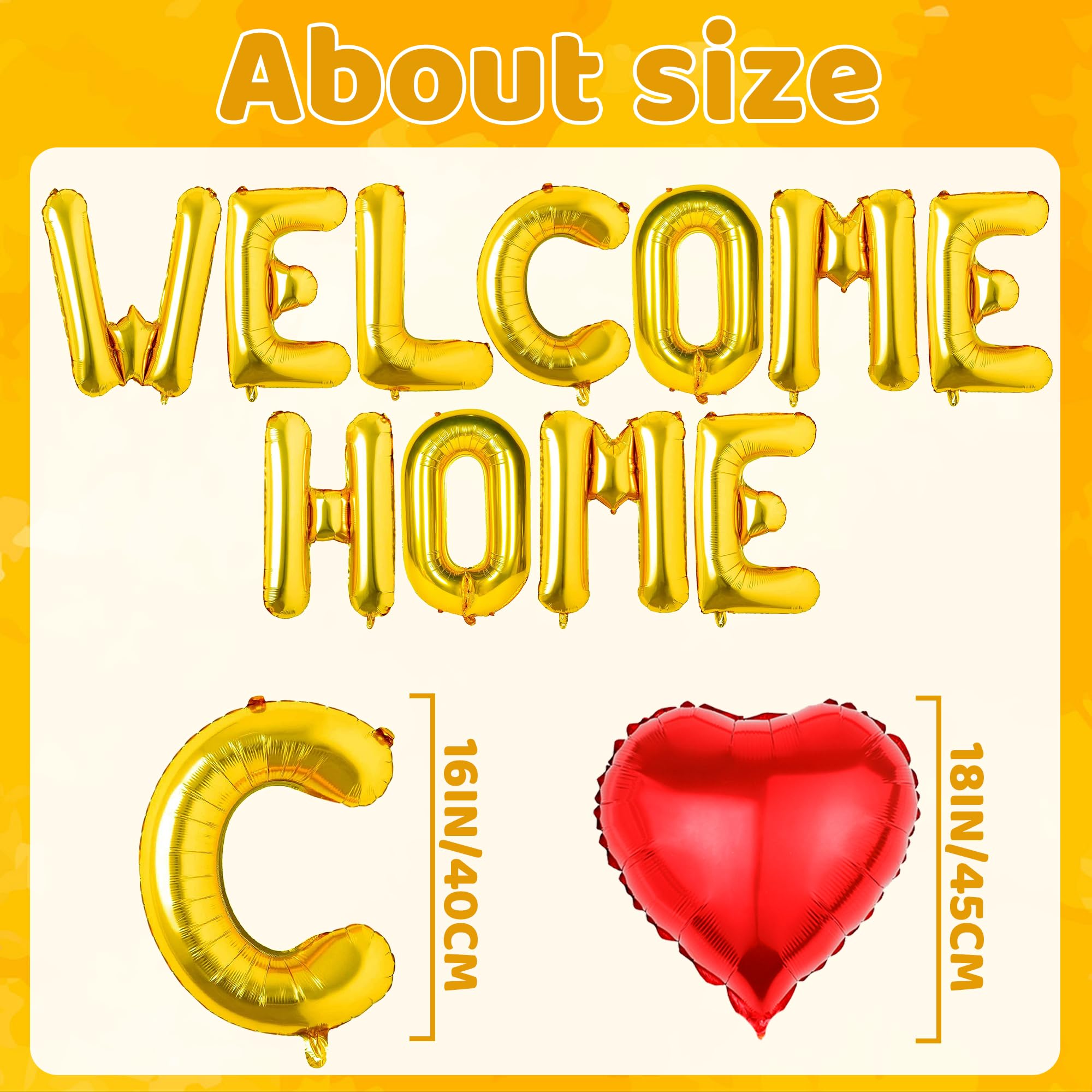 FeteDecor Welcome Home Banner - Baby Decorations Letter Banner Gold Foil Heart Foil Balloons, Medium - Image 3