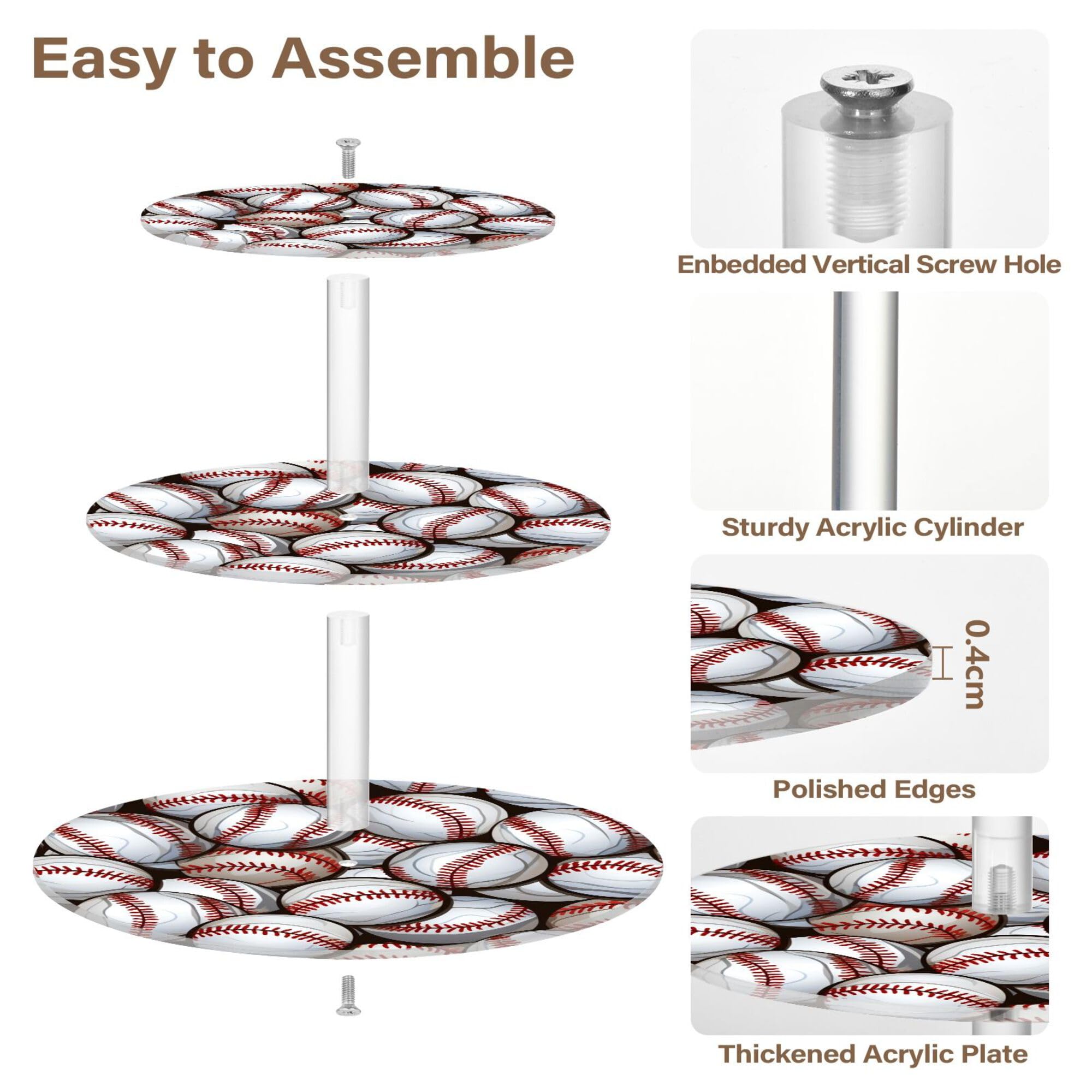 PYBUG Baseball 3 Tier Acrylic Cupcake Stands Tower,Dessert Table Display Set for Tea Party,Wedding,Birthday, Baby Shower