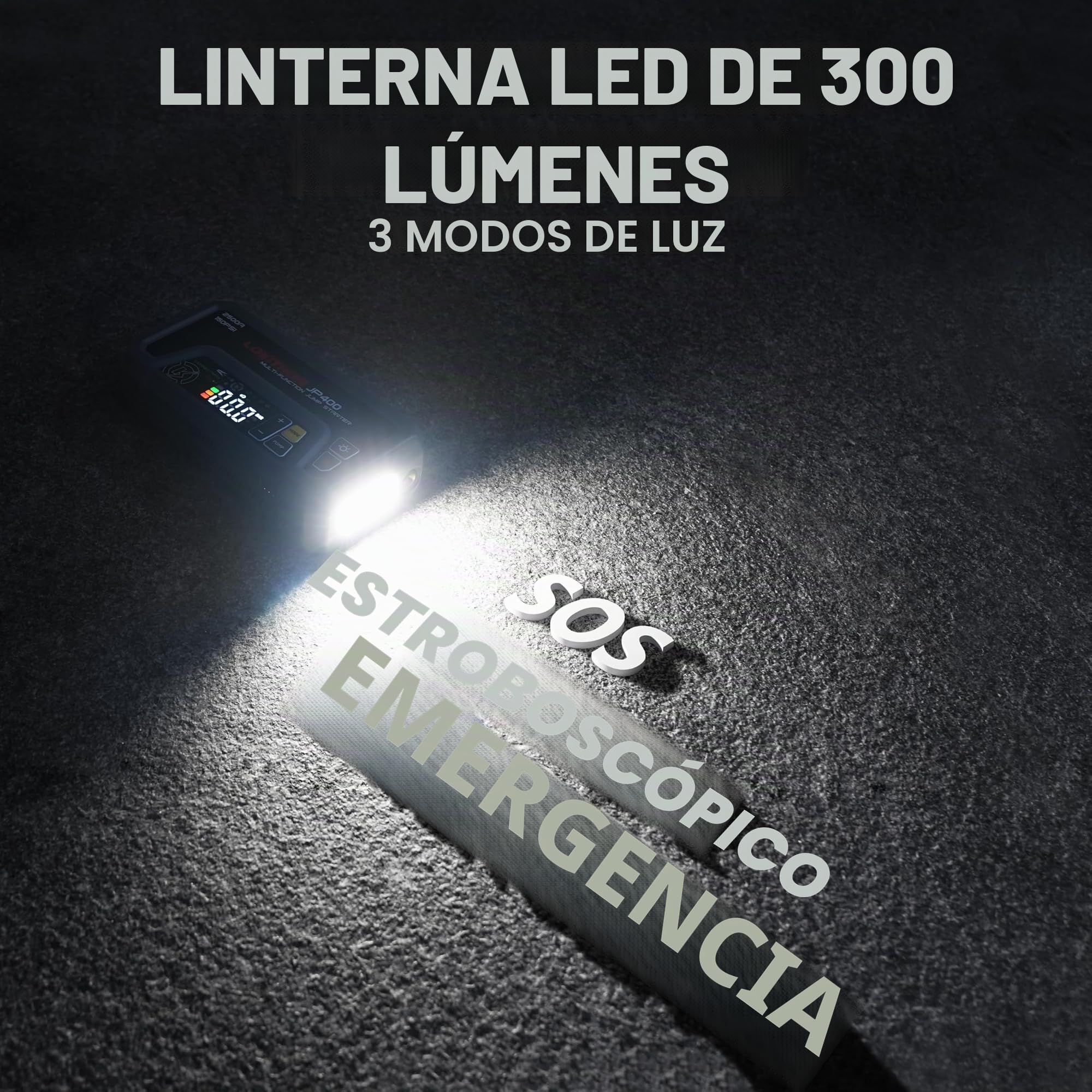 LOKITHOR JP400 Arrancador de Coches Portátil 2500A con Compresor | Cargador Inteligente 6V/12V con Mantenimiento y Desulfatación, Para Gasolina 8,5L y Diésel 6,5L