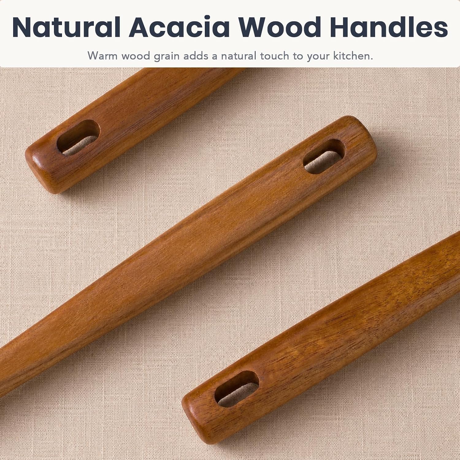 5-Piece Silicone Cooking Utensils Set with Acacia Wood Handles – BPA-Free Heat Resistant Kitchen Utensil Set | Spatula, Ladle, Slotted Spoon, Pasta Server & Turner for Nonstick Cookware (Brown)