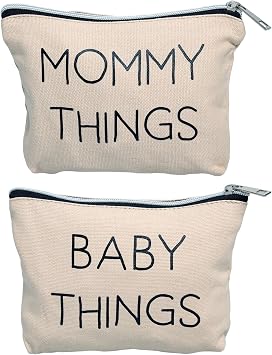Pearhead Mommy and Baby Things Zipper Pouches, Set of 2, Organizer Bags
