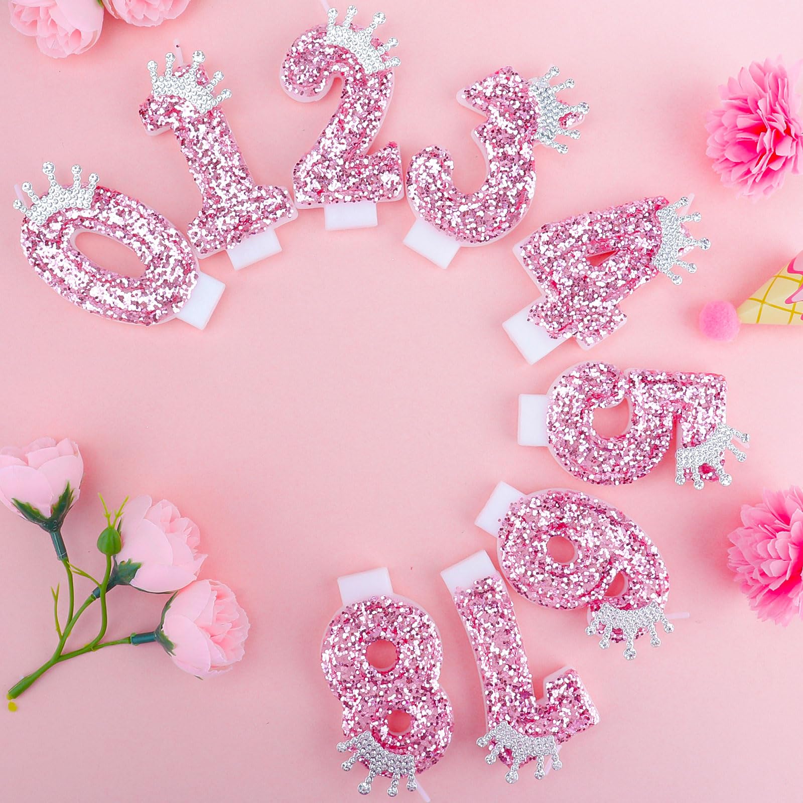 Zi Lan Candele Per Torta 50° Compleanno Con Corona Rosa - Decorazioni Luci Per Donne, Festa A Tema - 3