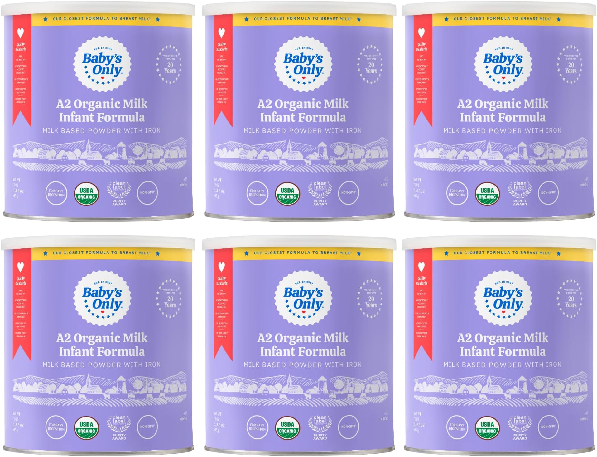 Baby's Only A2 Organic Milk Infant Formula, A2 Milk Based Powder, Organic Baby Formula with A2 Beta-Casein Protein, Iron, Vitamin E, Vitamin D, Easy to Digest, Newborn to 12 Months Old, 21 oz, 6 Pack