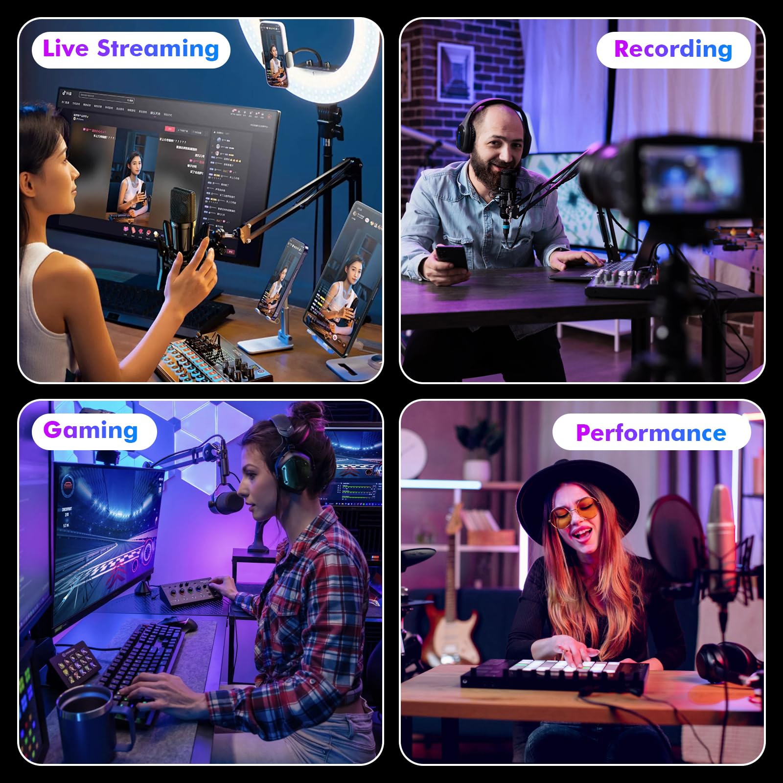 Mezclador de audio G1 Neo, mezclador de audio para juegos, tarjeta de sonido RGB para micrófono XLR, interfaz de audio para streaming, alimentación fantasma de 48 V, efectos de sonido personalizados