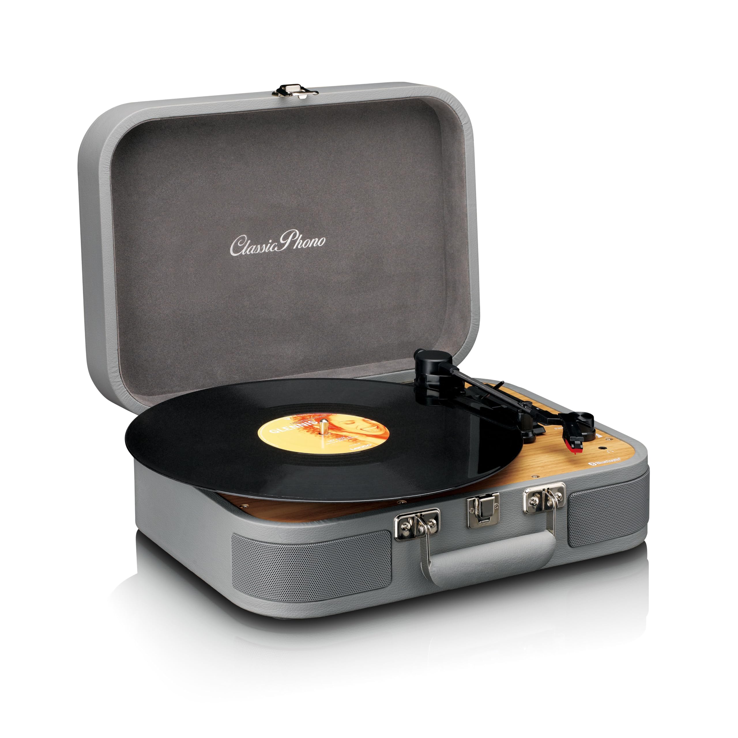 Classic Phono - TT-116 - Giradischi Bluetooth a 3 velocità - 33, 45 e 78 giri/min - Giradischi vintage in vinile - Uscita RCA - Altoparlante stereo - grigio | Classic Phono TT-116 - Giradischi con altoparlante e Bluetooth